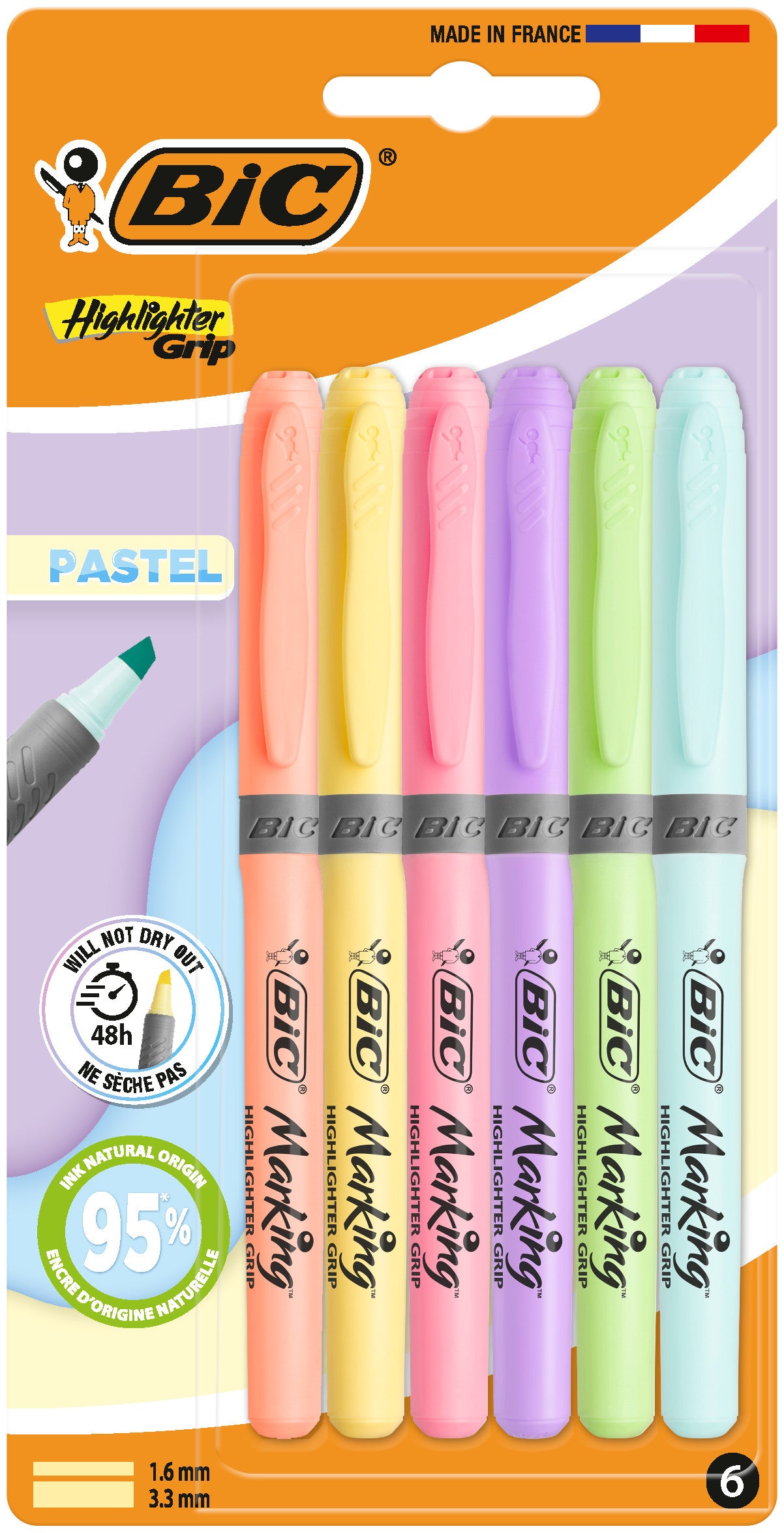 6 surligneurs pastel Bic