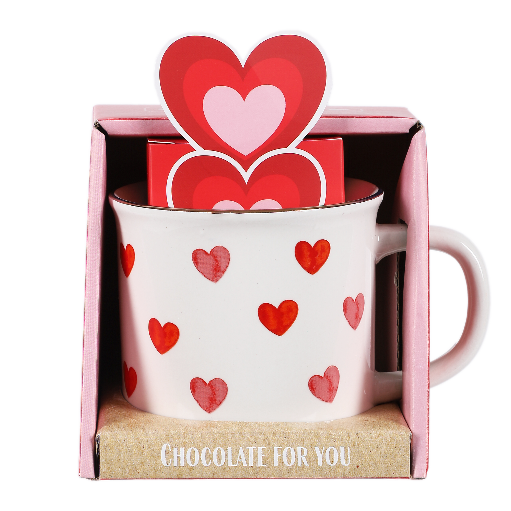 MUG HAPPY LOVE AU CHOCOLAT BLANC PRALINE SAVEUR FRAISE ASST