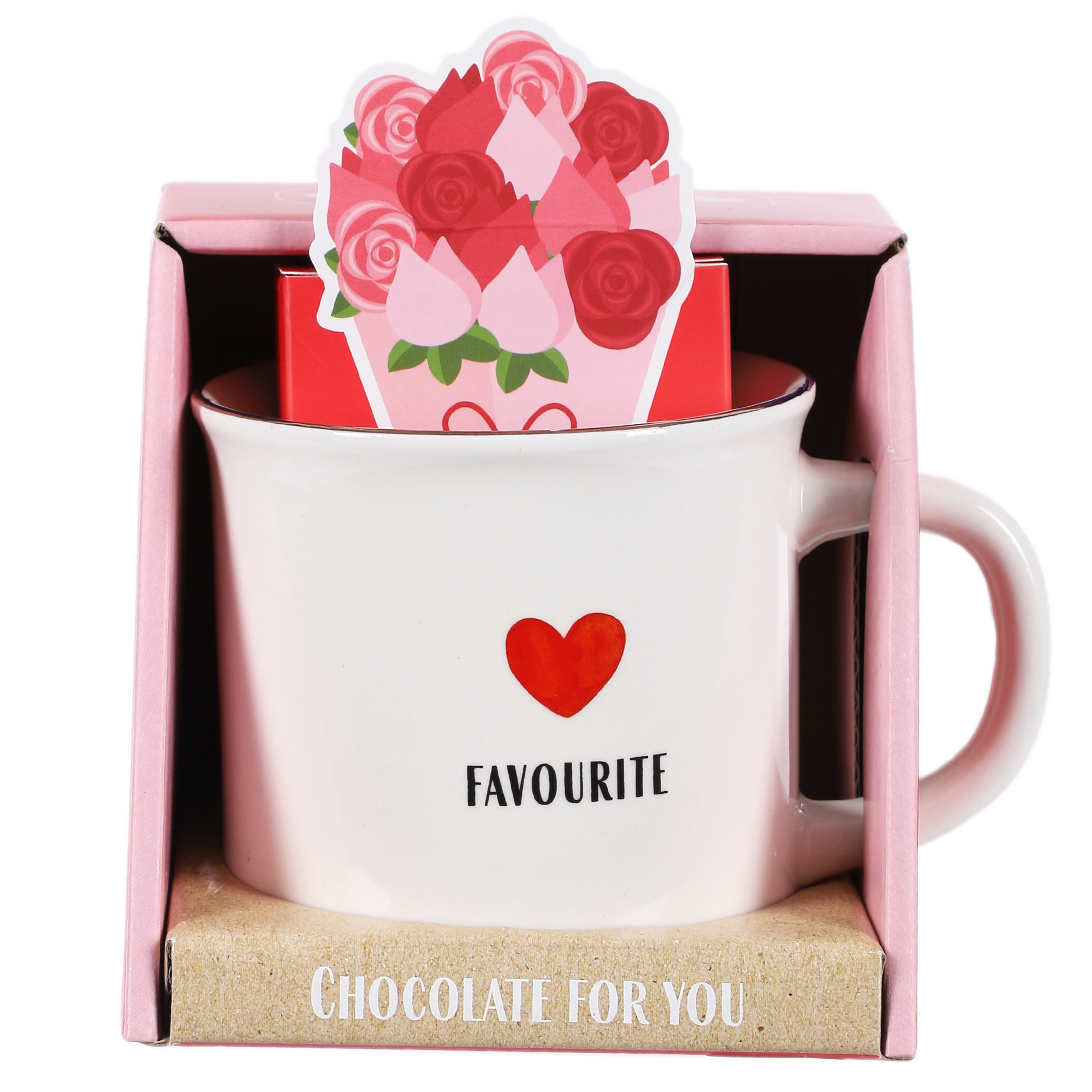 MUG HAPPY LOVE AU CHOCOLAT BLANC PRALINE SAVEUR FRAISE ASST
