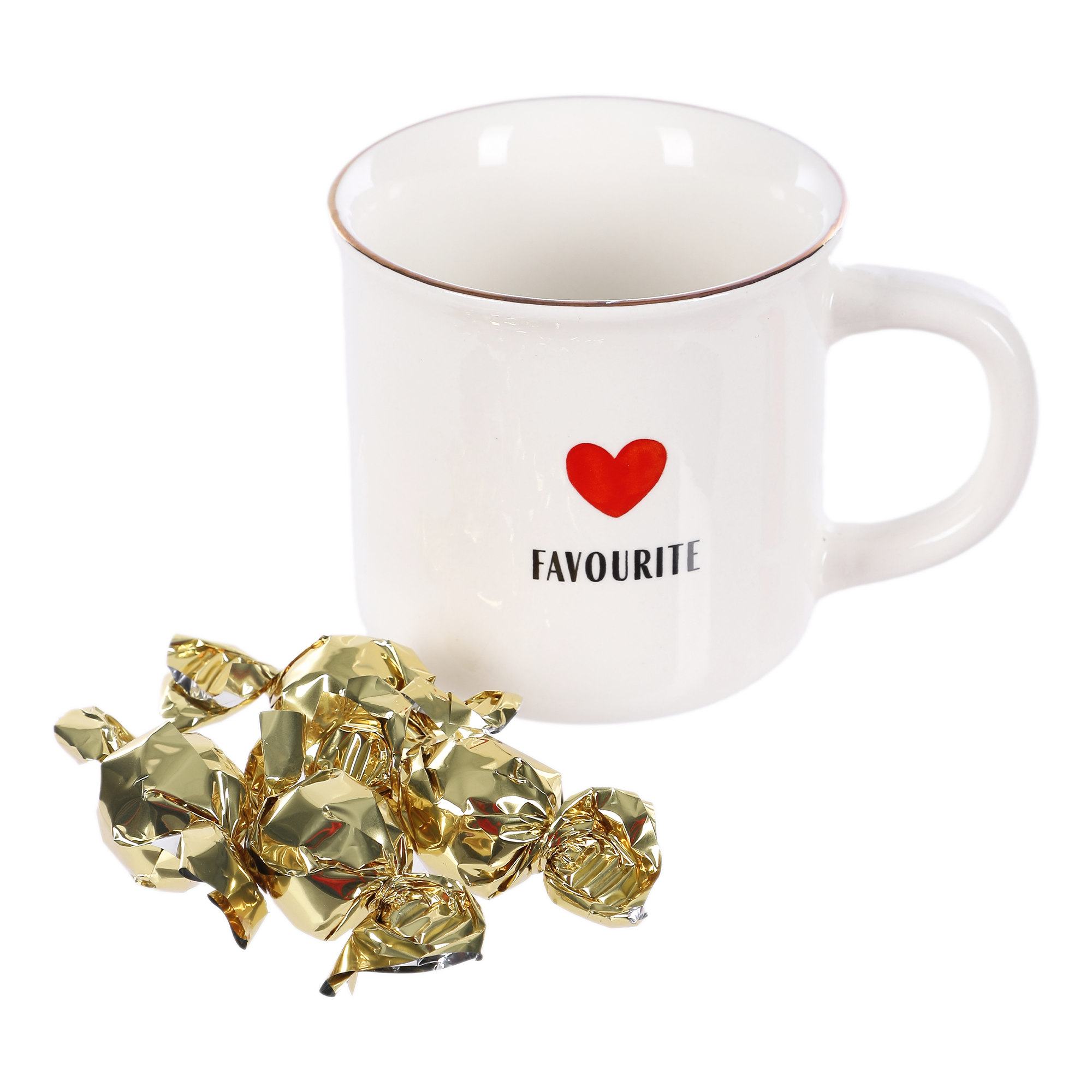 MUG HAPPY LOVE AU CHOCOLAT BLANC PRALINE SAVEUR FRAISE ASST