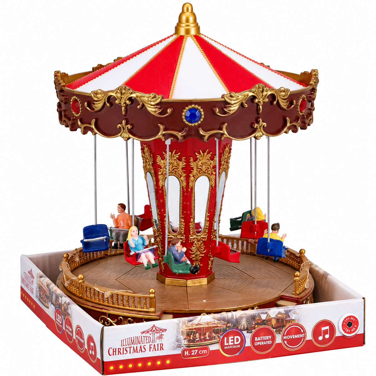 Carrousel de Noël LED PP, vol, rotation – 21 × 21 × 27 cm