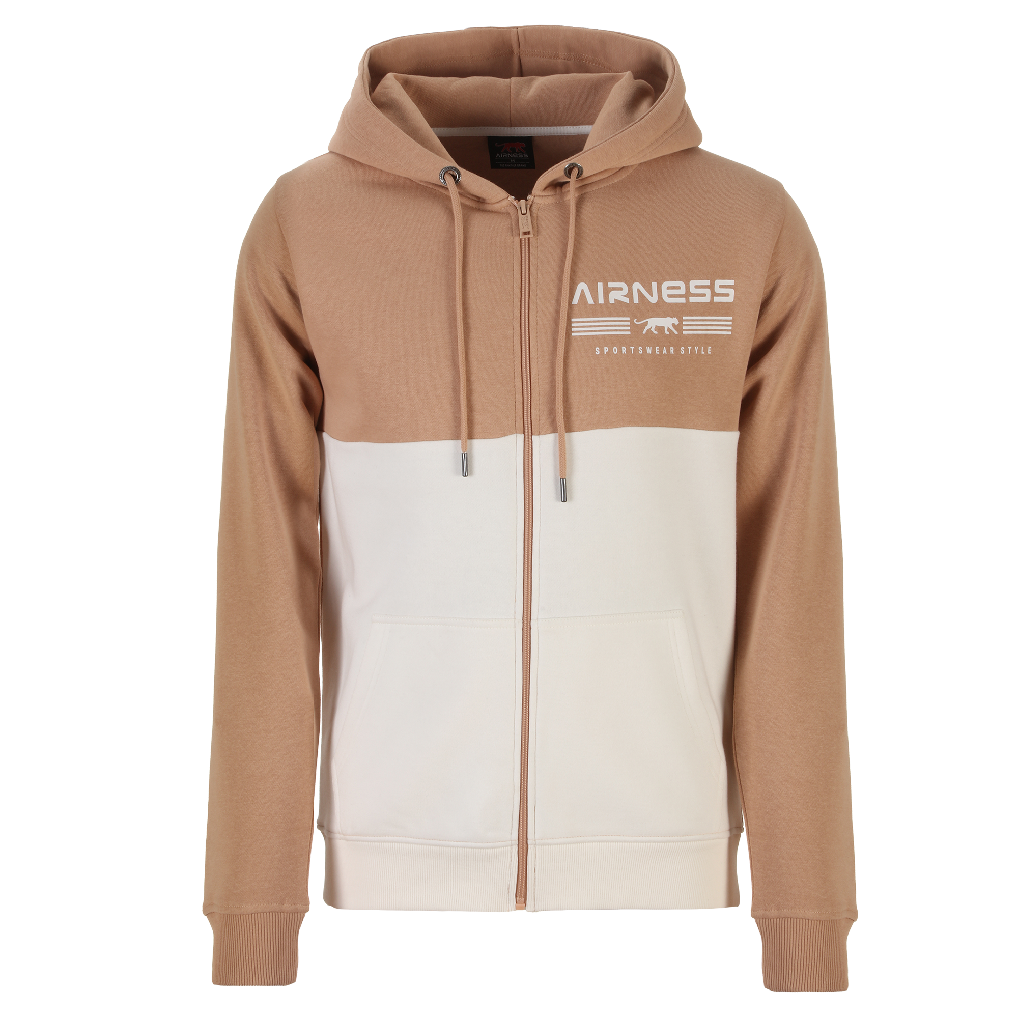 Sweat bicolore zippé à capuche - Beige