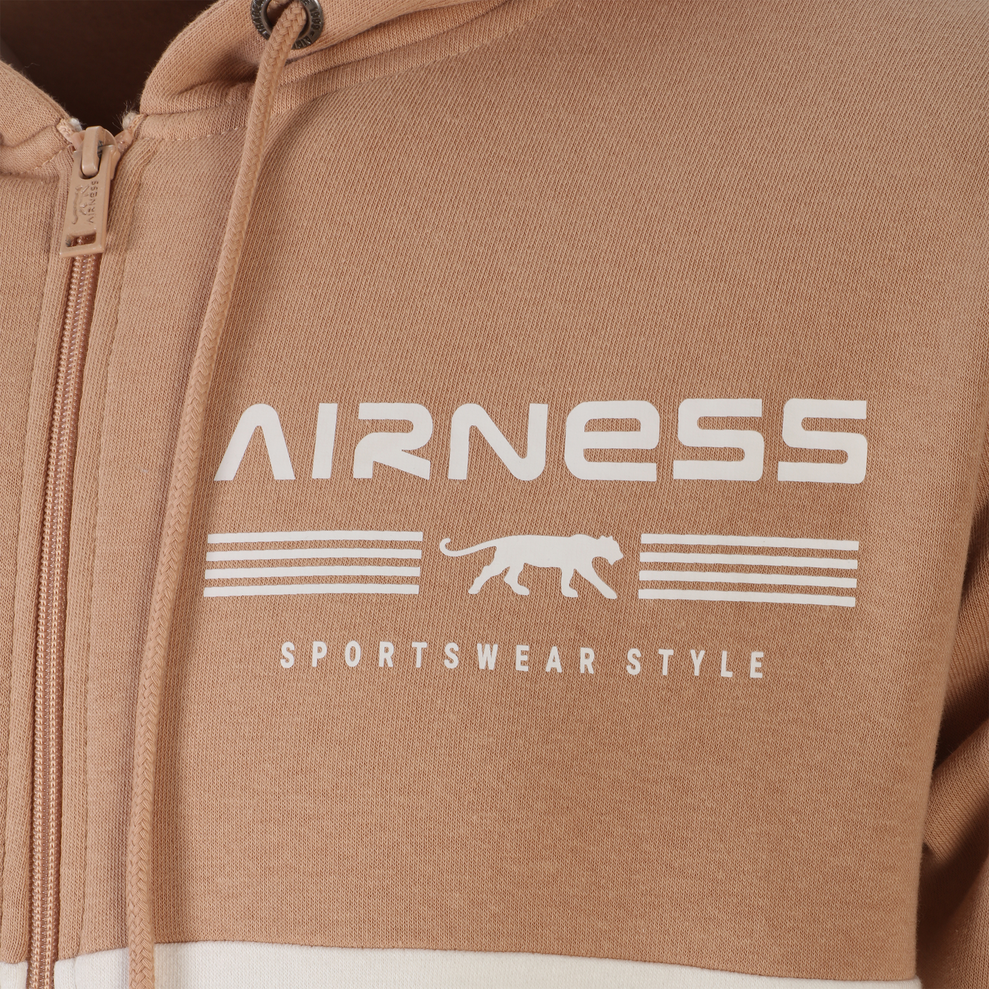 Sweat bicolore zippé à capuche - Beige