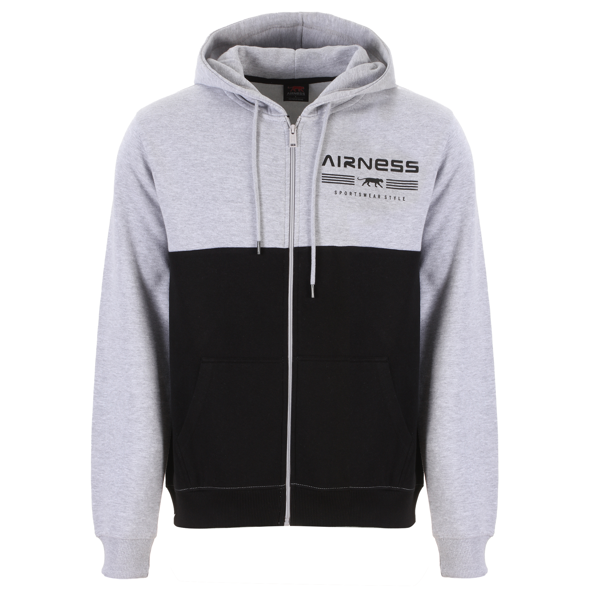 Sweat bicolore zippé à capuche - Gris