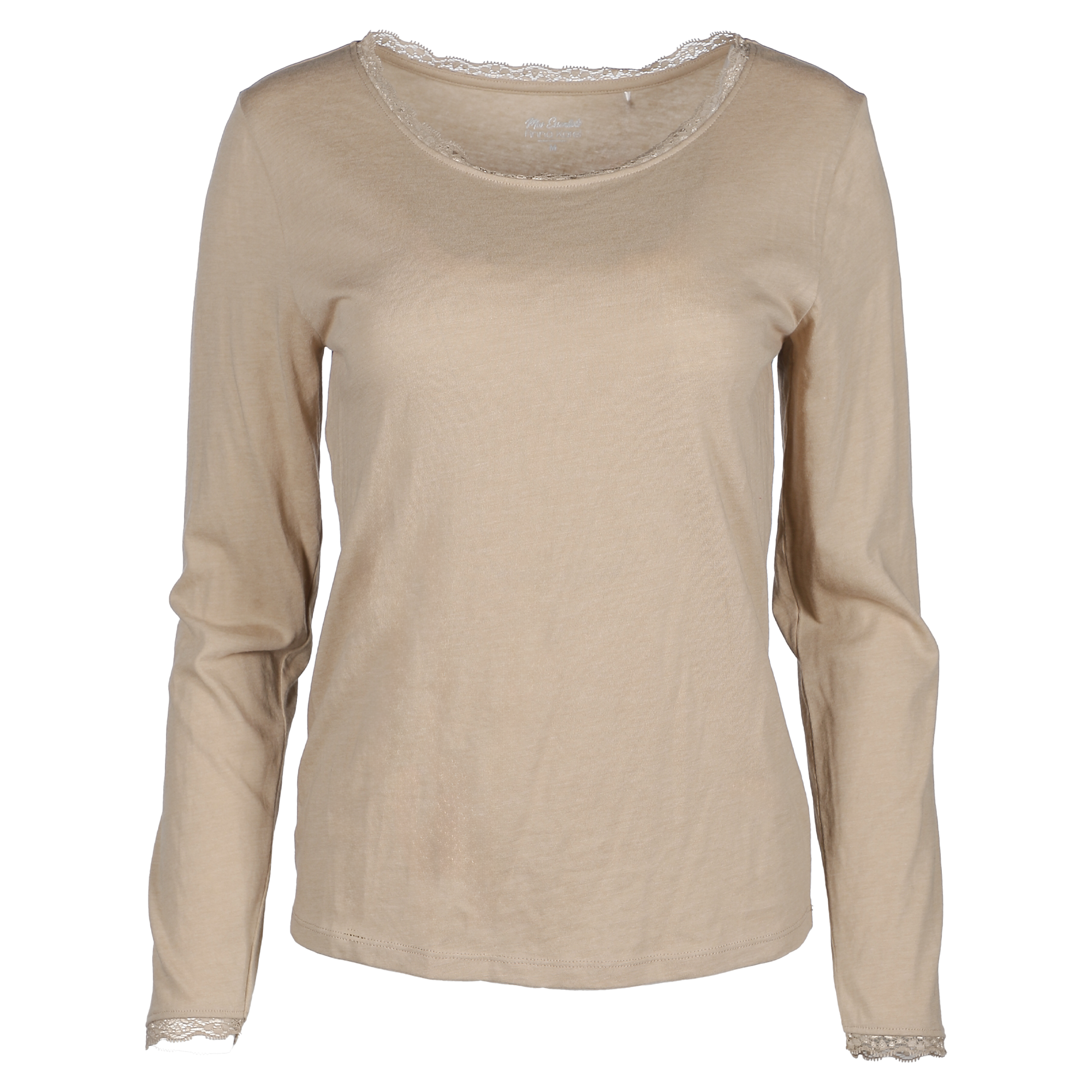 Tee-shirt manches longues col dentelle  - Blanc