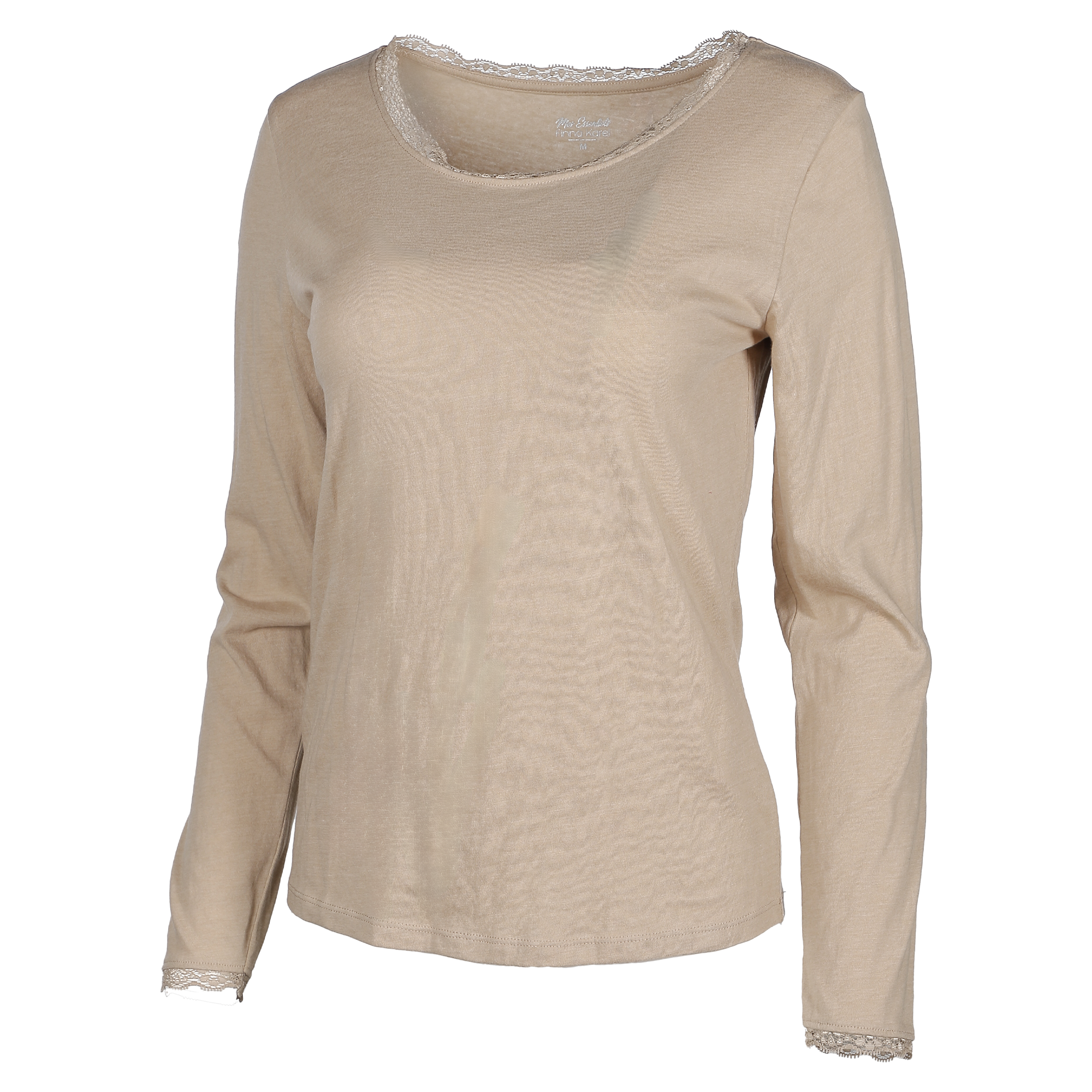 Tee-shirt manches longues col dentelle  - Blanc