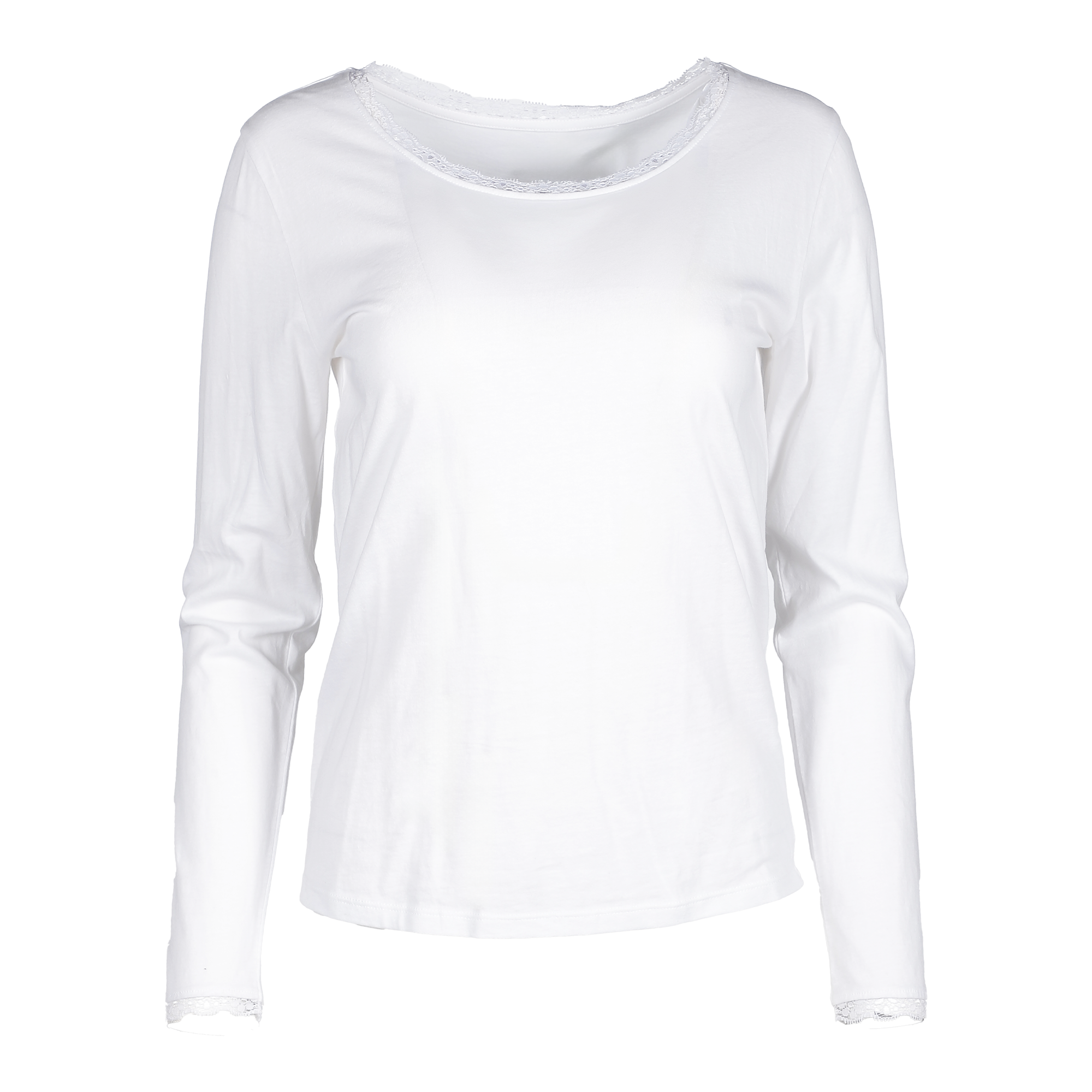 Tee-shirt manches longues col dentelle  - Beige