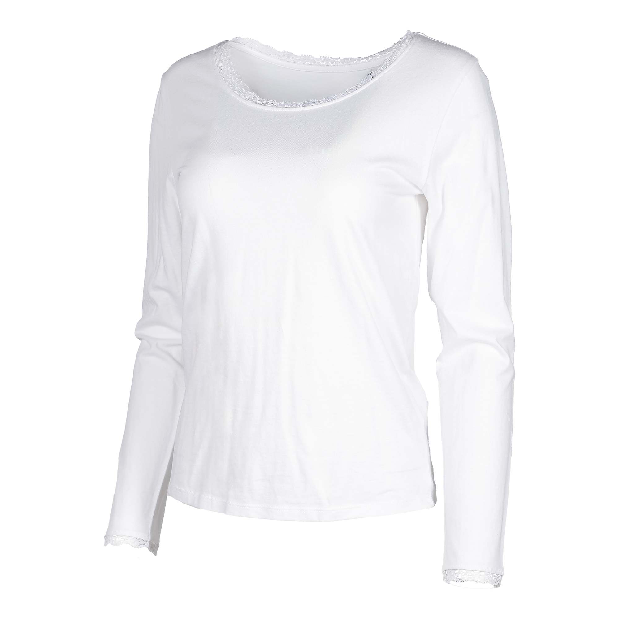 Tee-shirt manches longues col dentelle  - Blanc