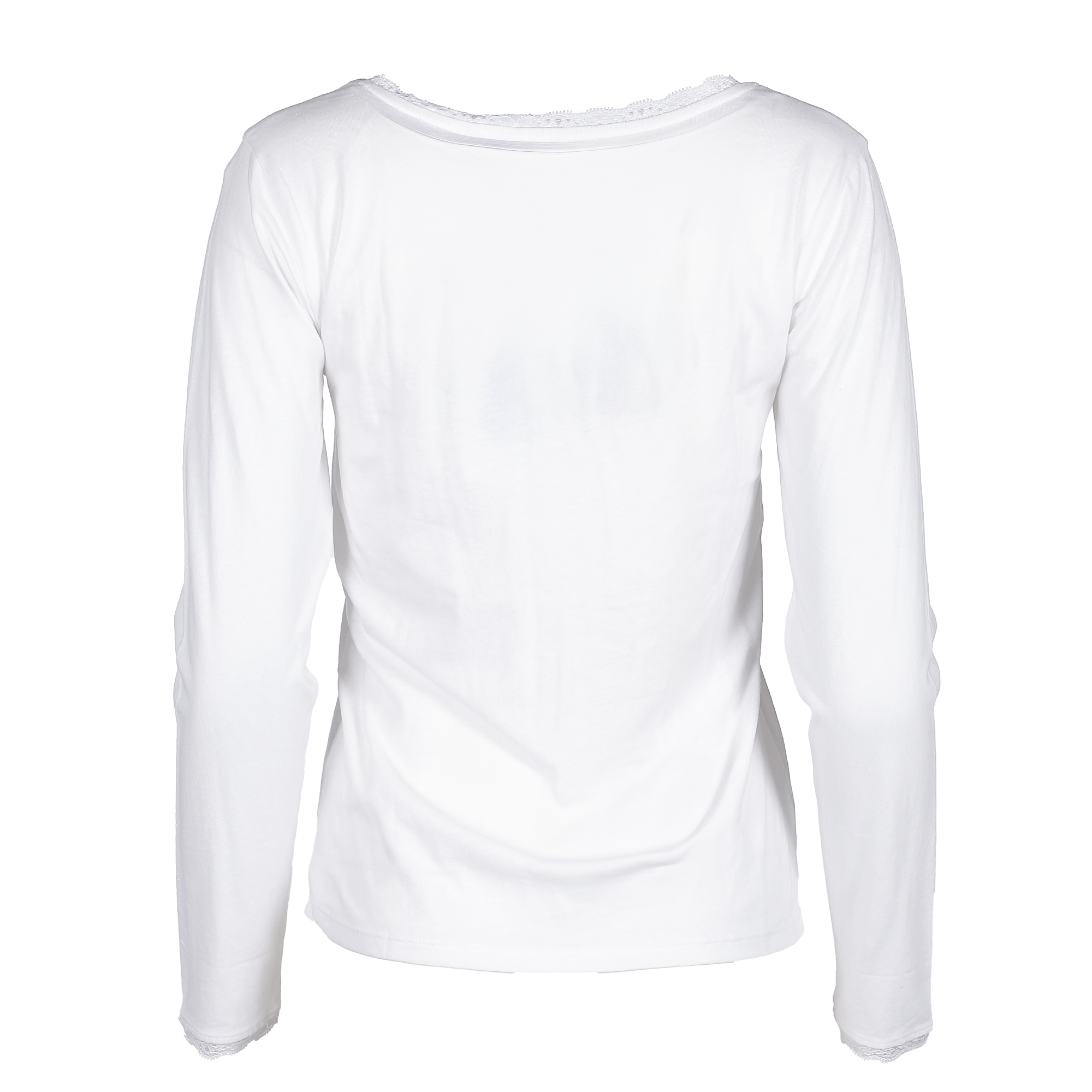 Tee-shirt manches longues col dentelle  - Blanc