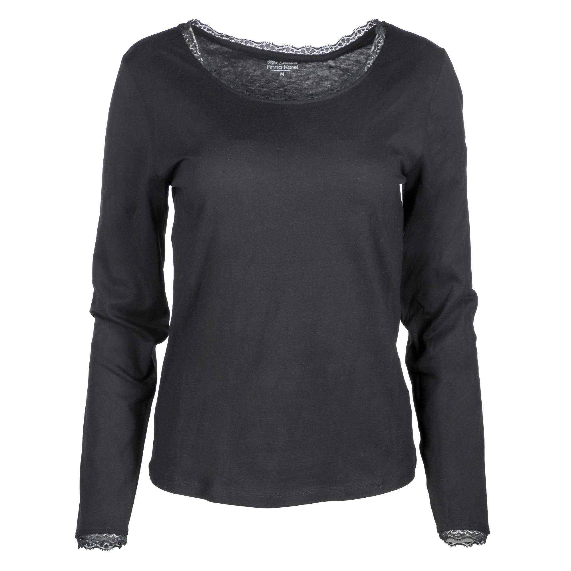 Tee-shirt manches longues col dentelle  - Noir