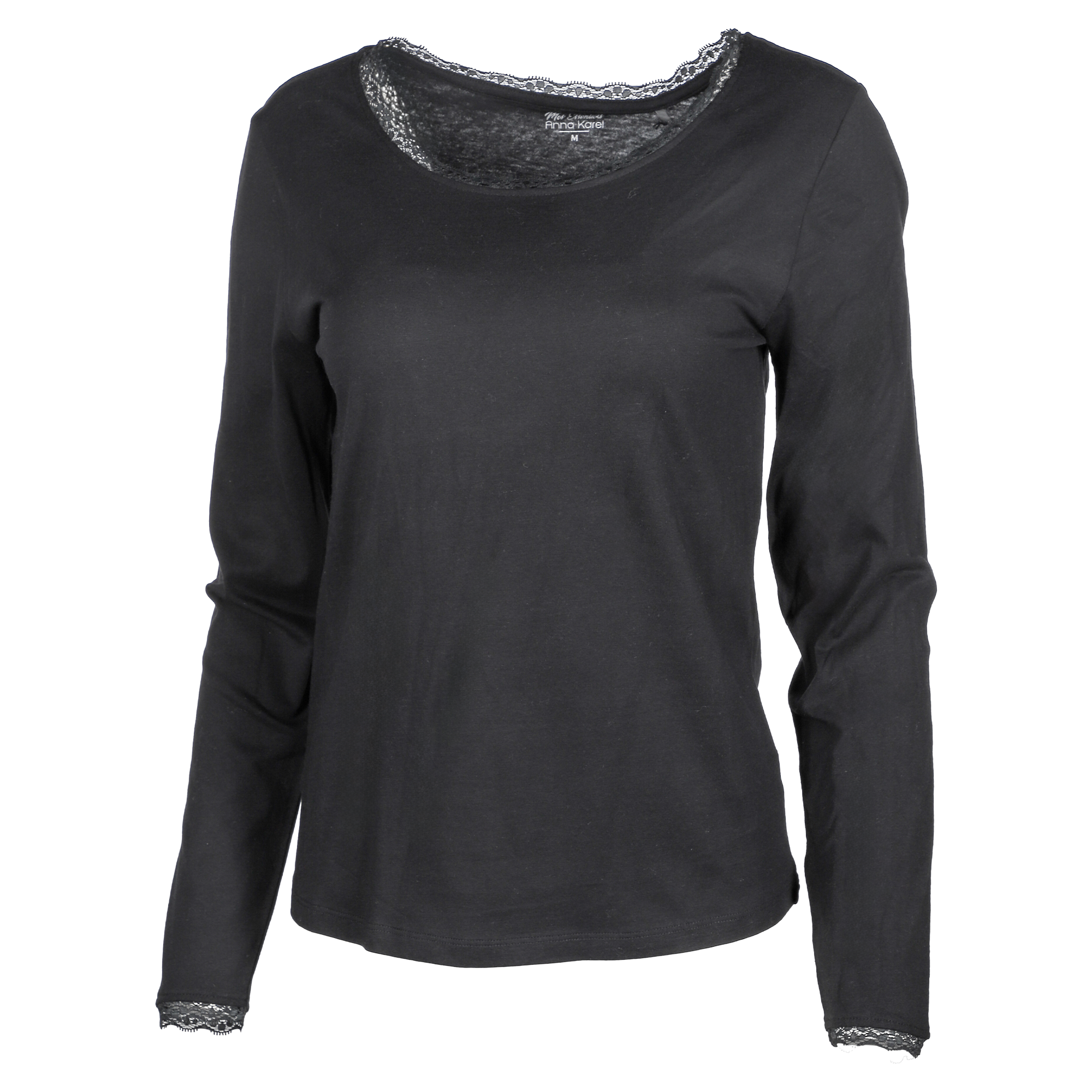 Tee-shirt manches longues col dentelle  - Noir