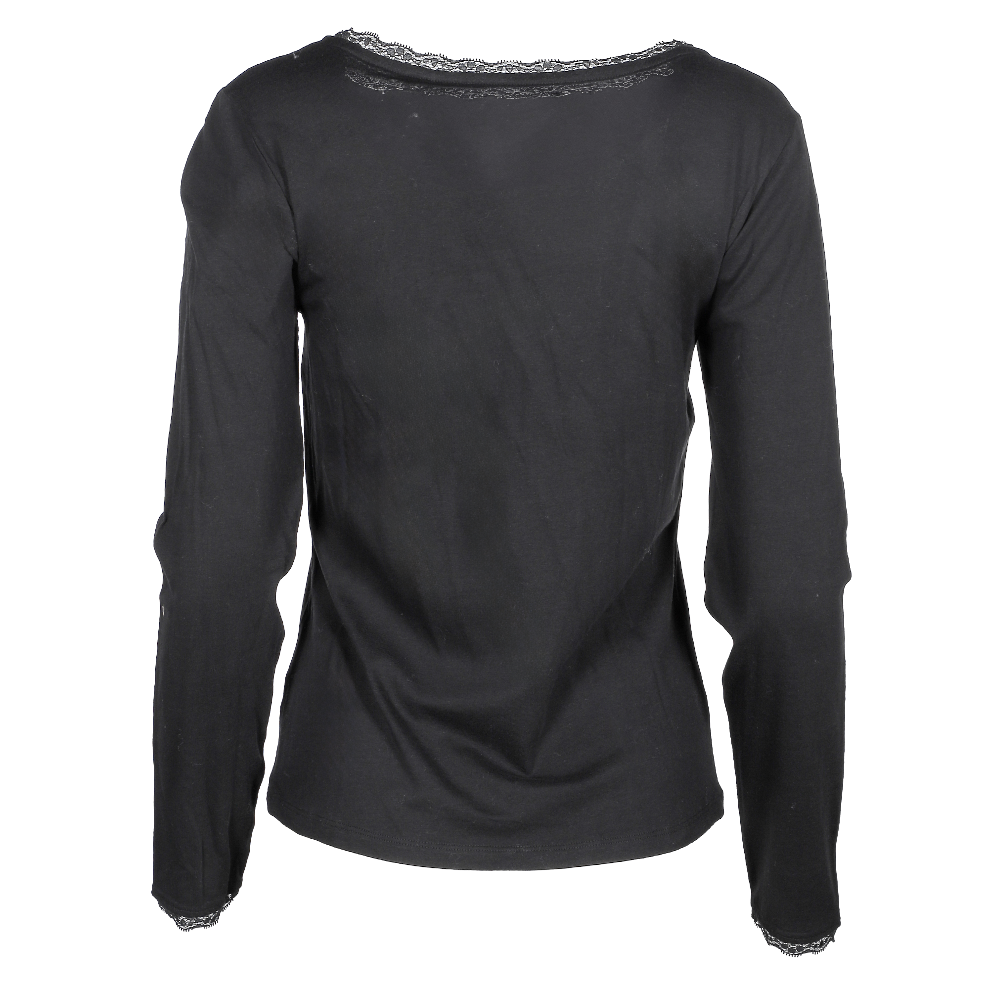 Tee-shirt manches longues col dentelle  - Noir