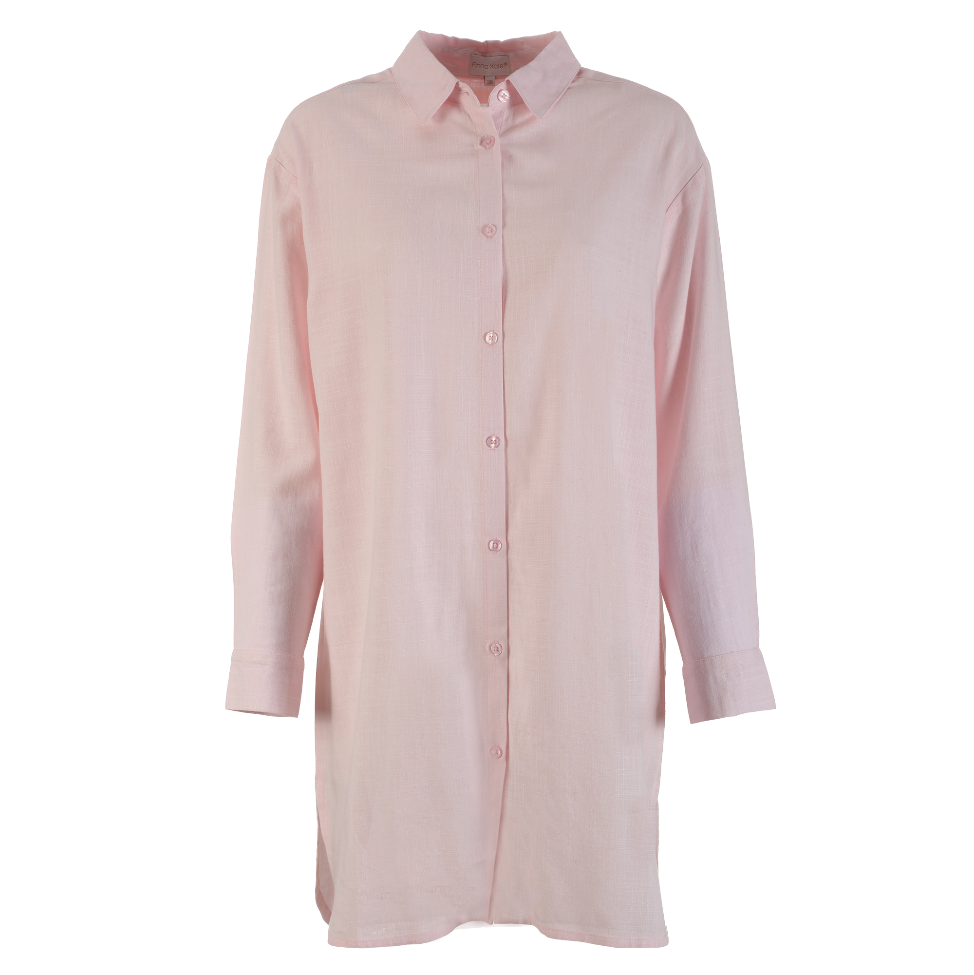 Chemise longue en lin mélangé  - Rose foncé