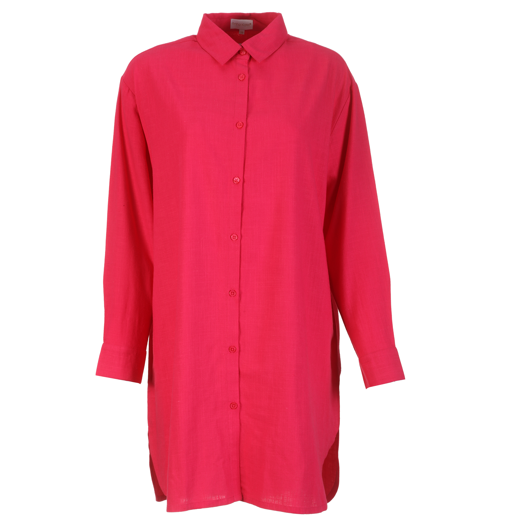 Chemise longue en lin mélangé  - Bleu