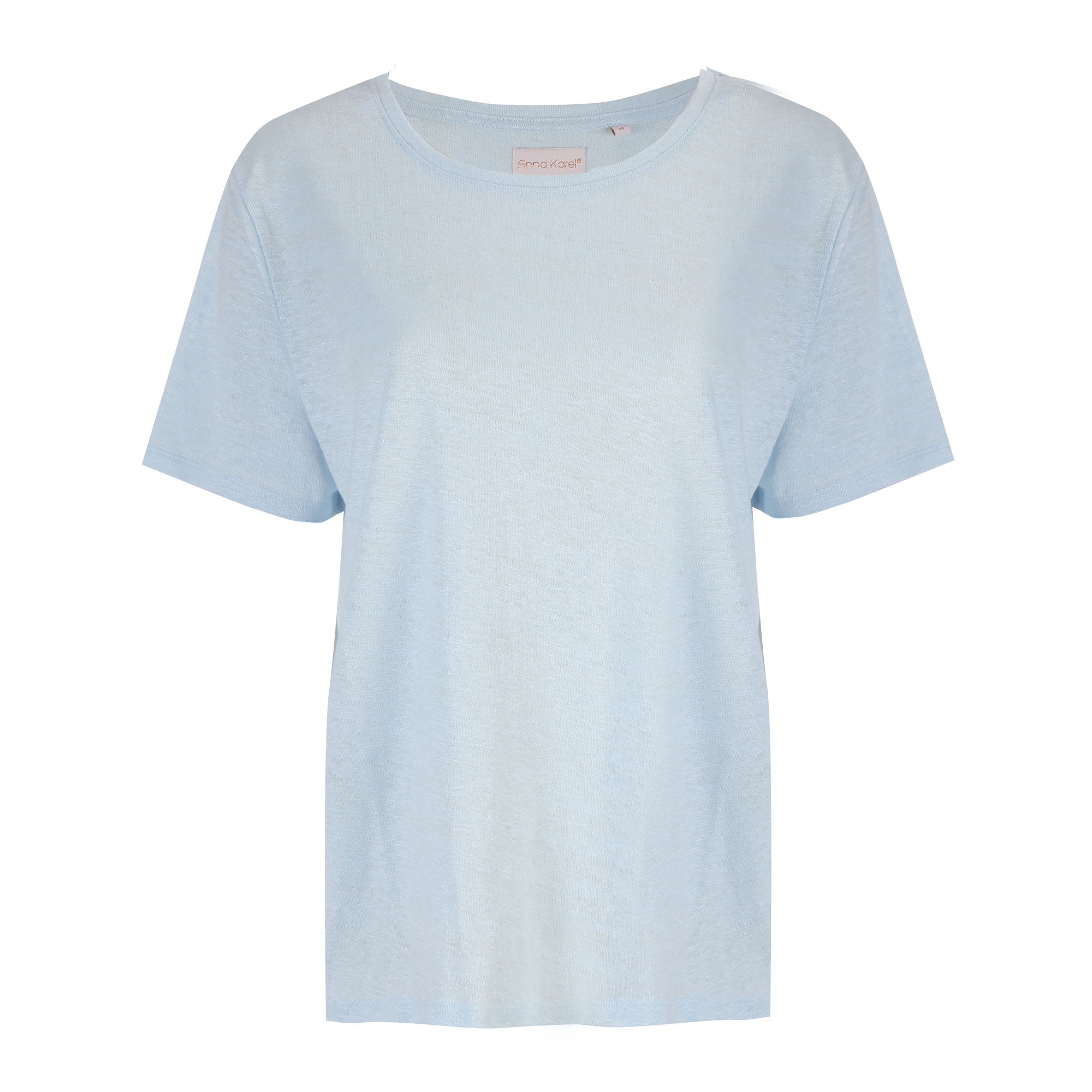 Tee-shirt manches courtes col rond en lin - Bleu clair