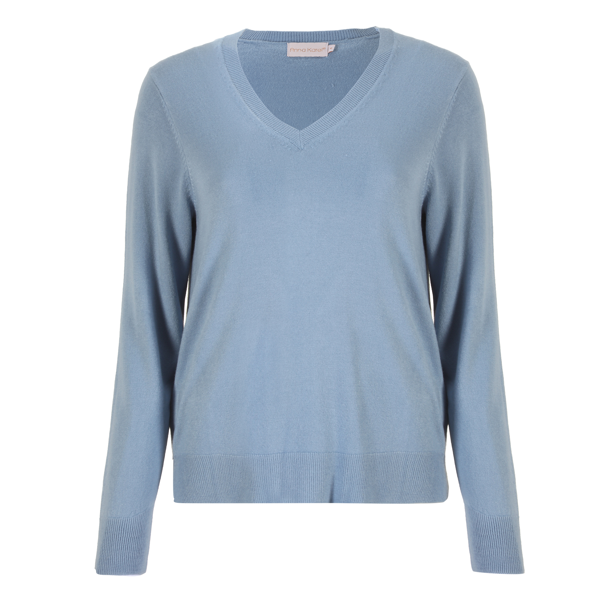 Pull col V touché cachemire - Bleu