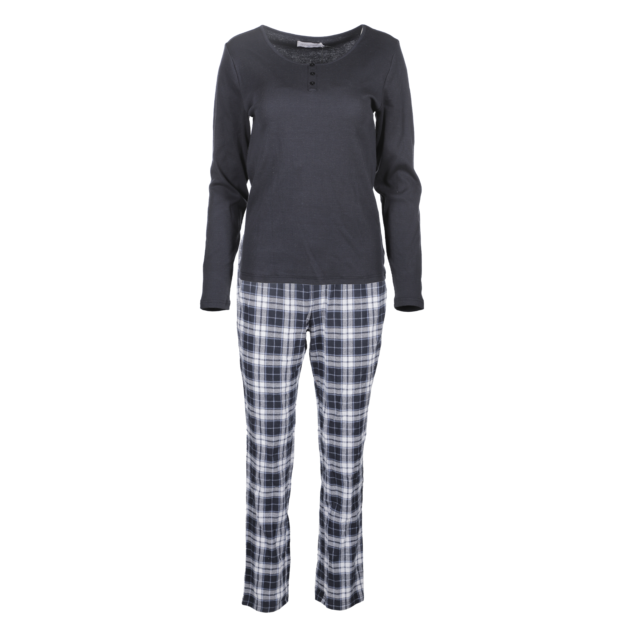 Pyjama long jersey à carreaux  - Bleu foncé