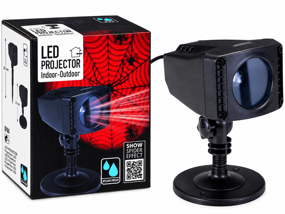 Projecteur LED motif araignée pour Halloween – 15 × 14,5 × H. 17,5 cm