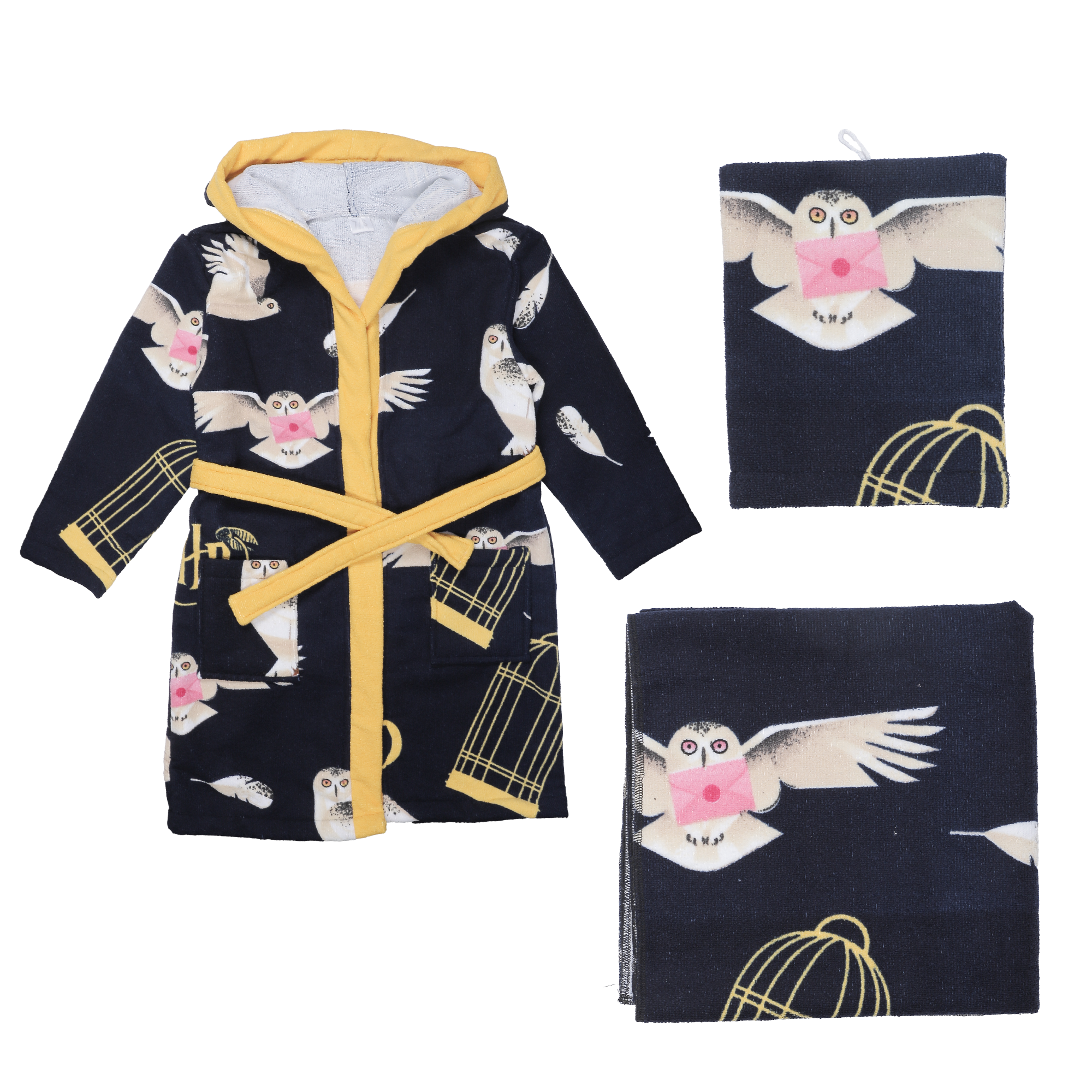 Ensemble de bain peignoir + serviette + gant  - Rose