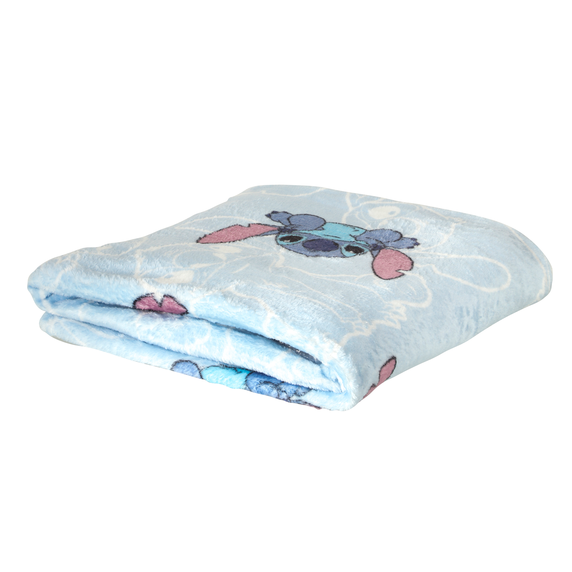 Ensemble coussin + plaid 100x140cm Stitch - Bleu clair