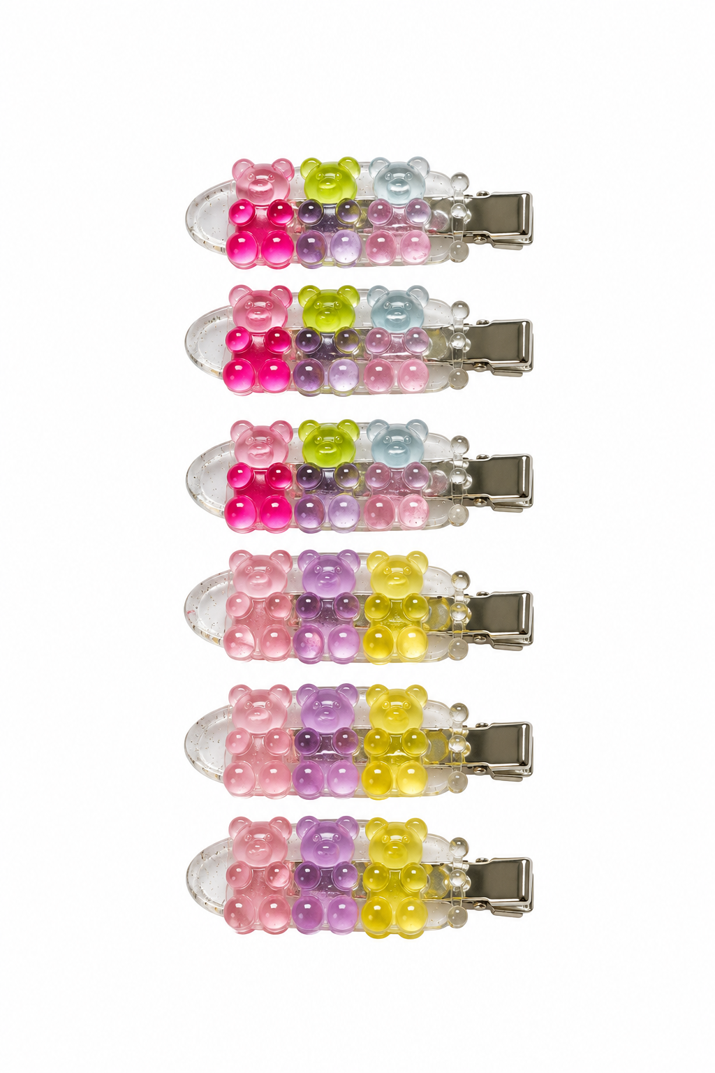 Lot de 6 barrettes clips oursons colorés