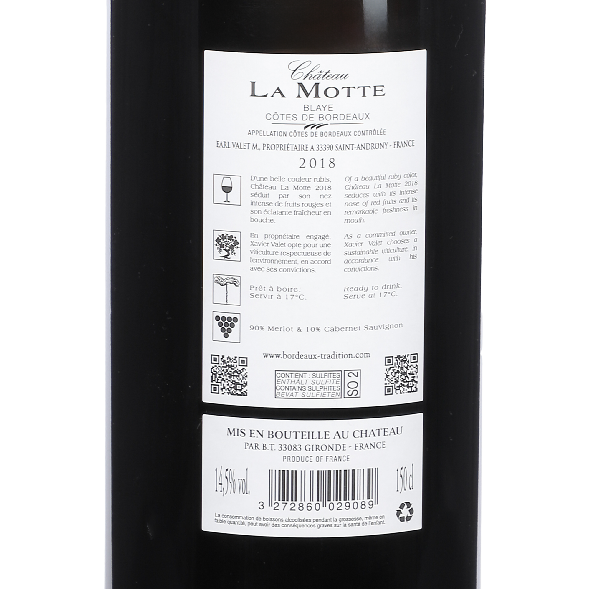 CHATEAU LA MOTTE AOC COTE DE BORDEAUX 2018 14,5%