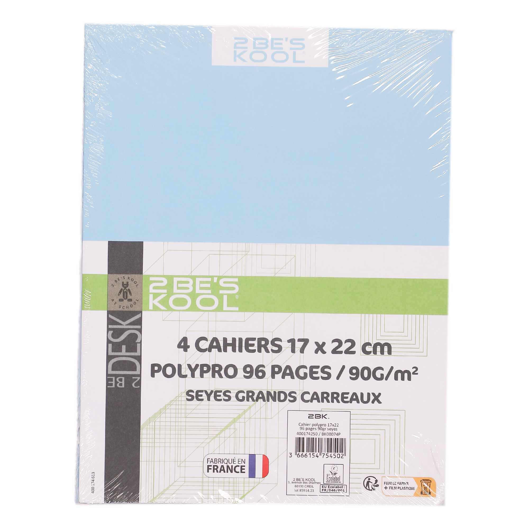 4 cahiers polypro 17x22cm 96 pages