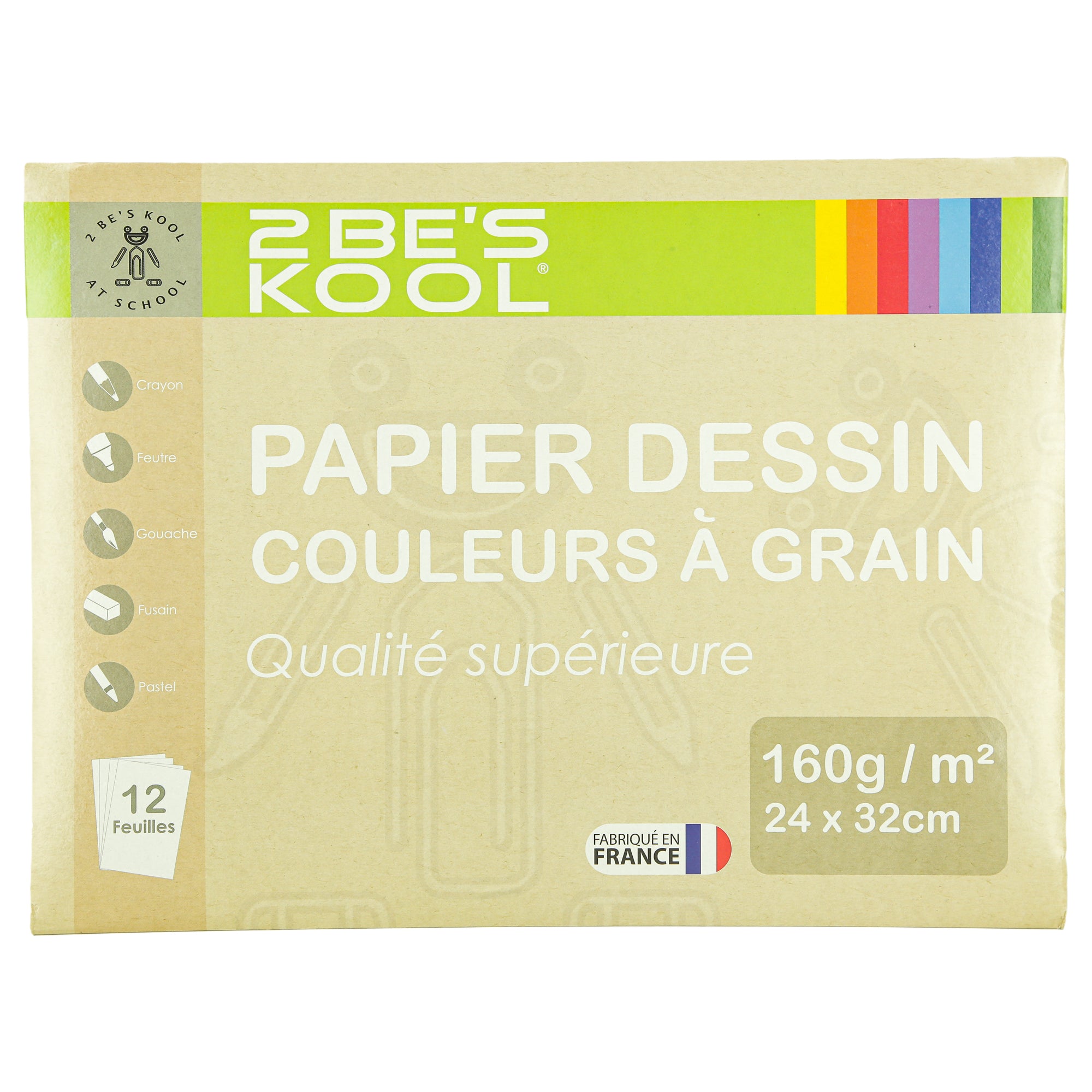 Pochette dessin 12 feuilles couleurs vives