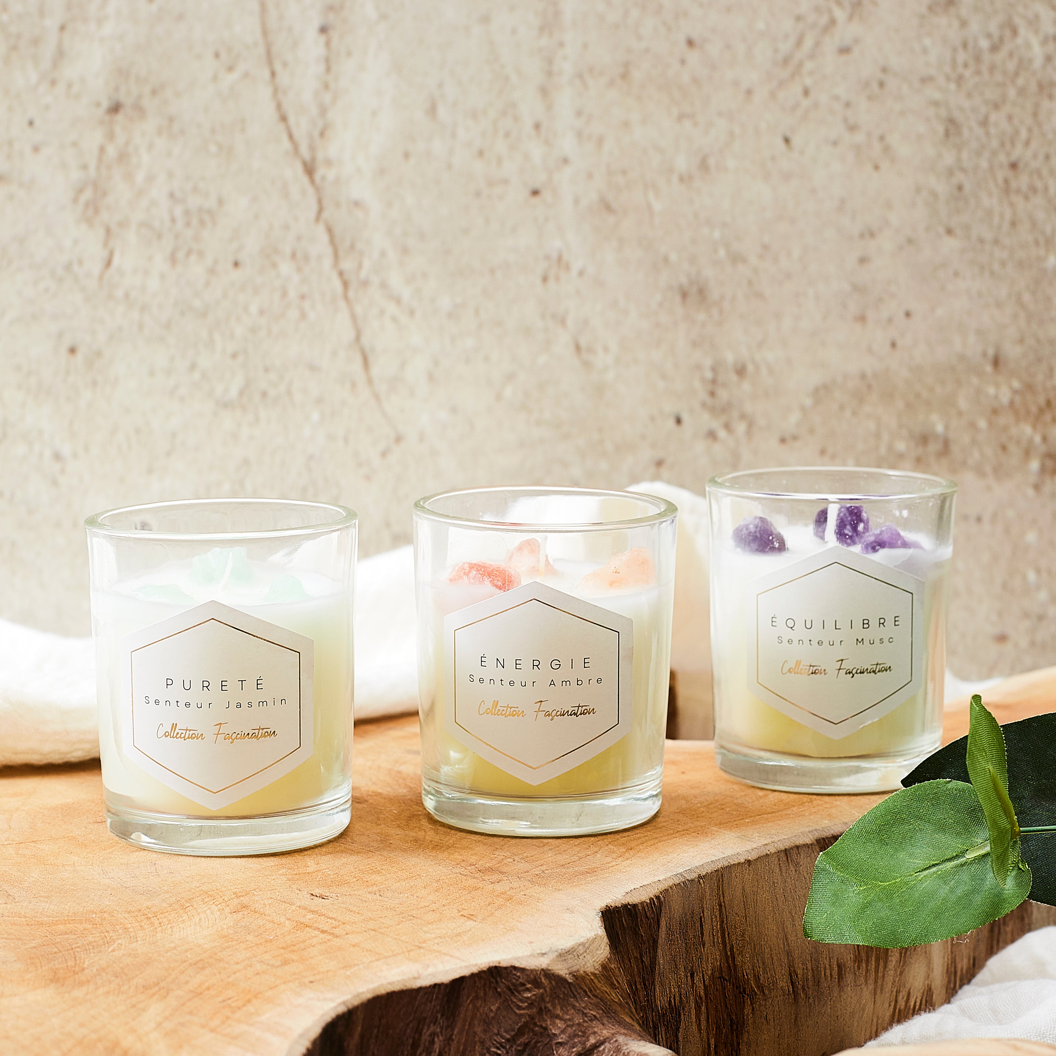 Bougie parfumée avec pierres décoratives
