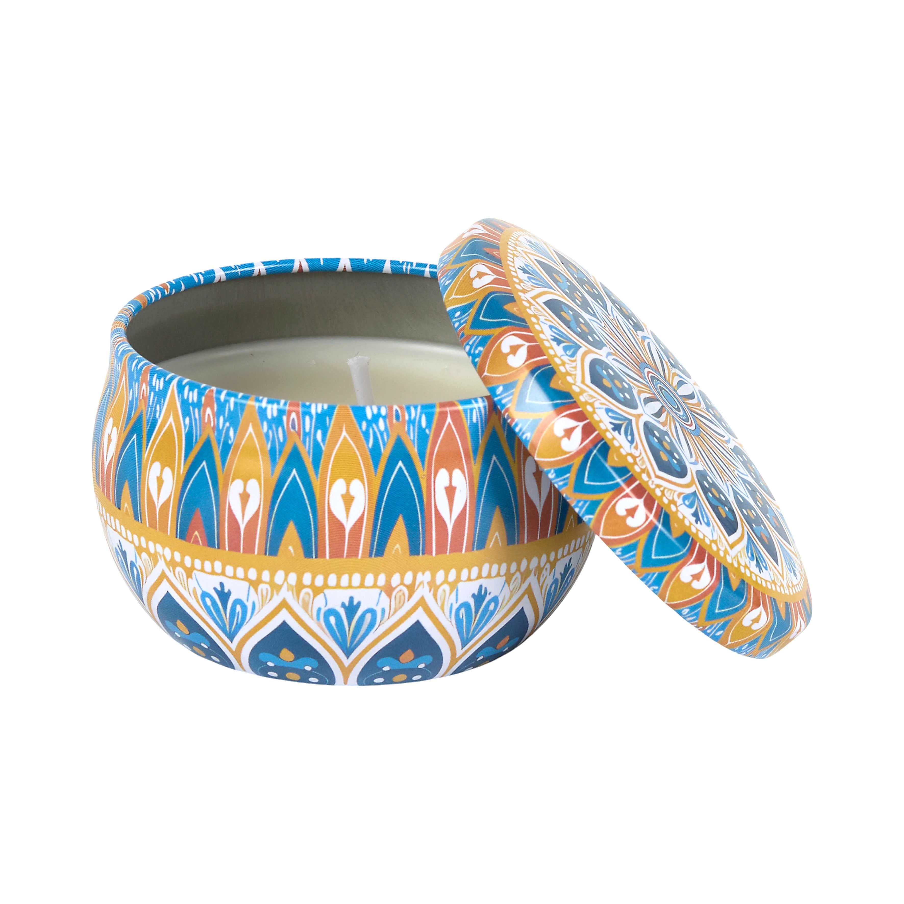 Bougie ronde en métal mandala