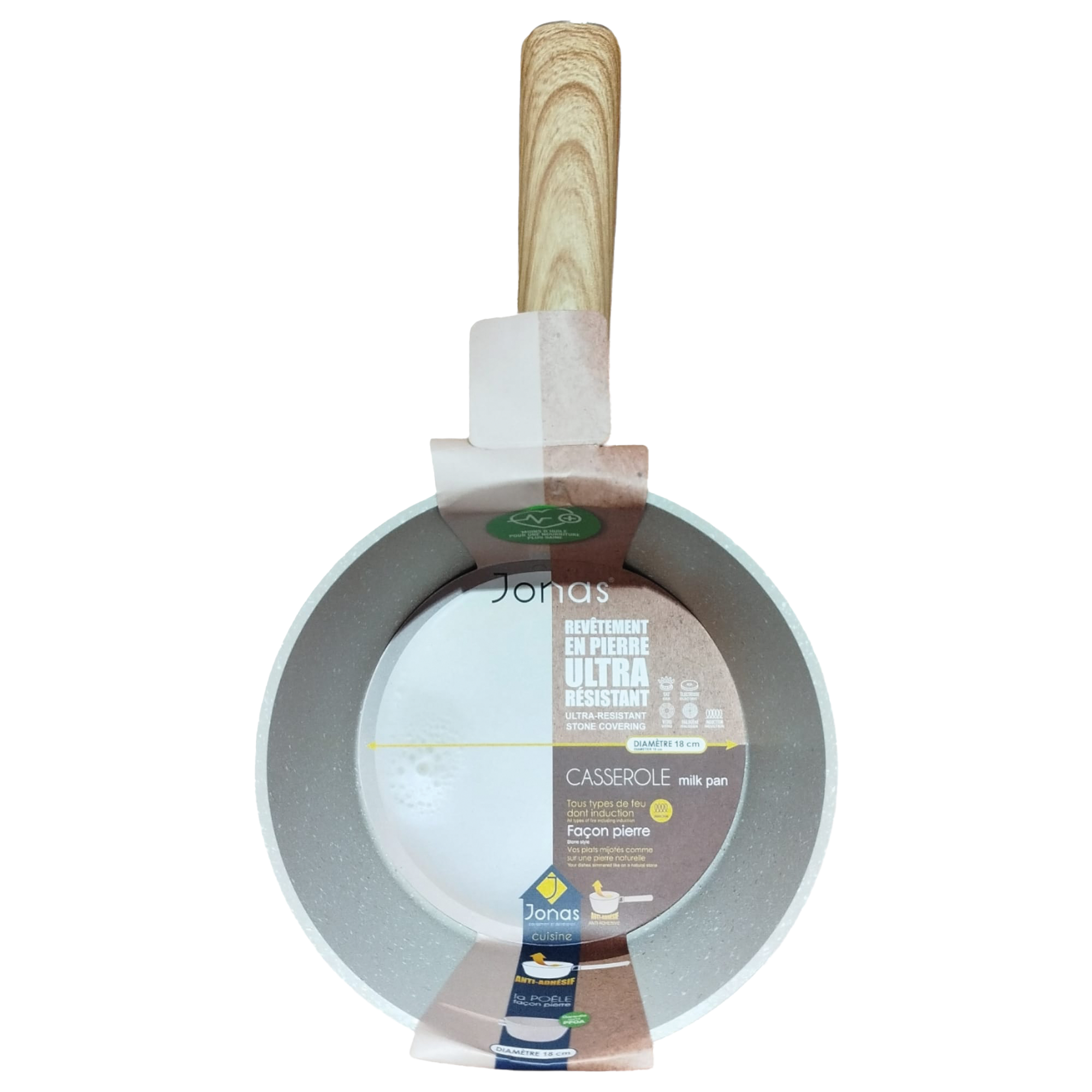 Casserole 18 cm manche imitation bois  tous feux dont induction