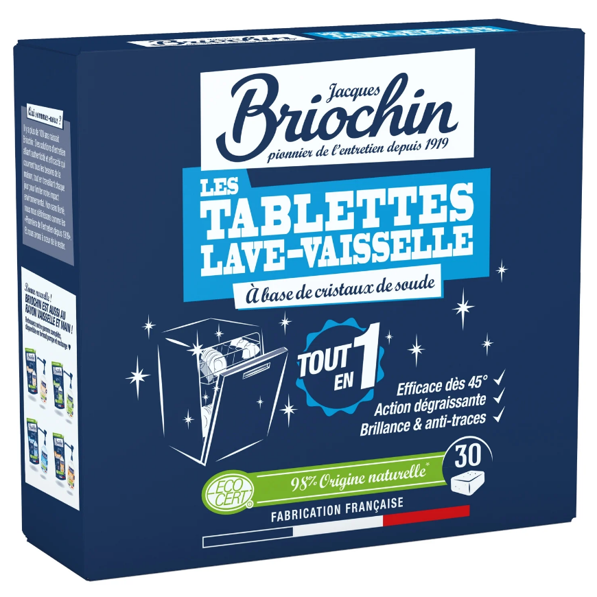 30 tablettes lave-vaisselle tout en 1 à base de cristaux de soude