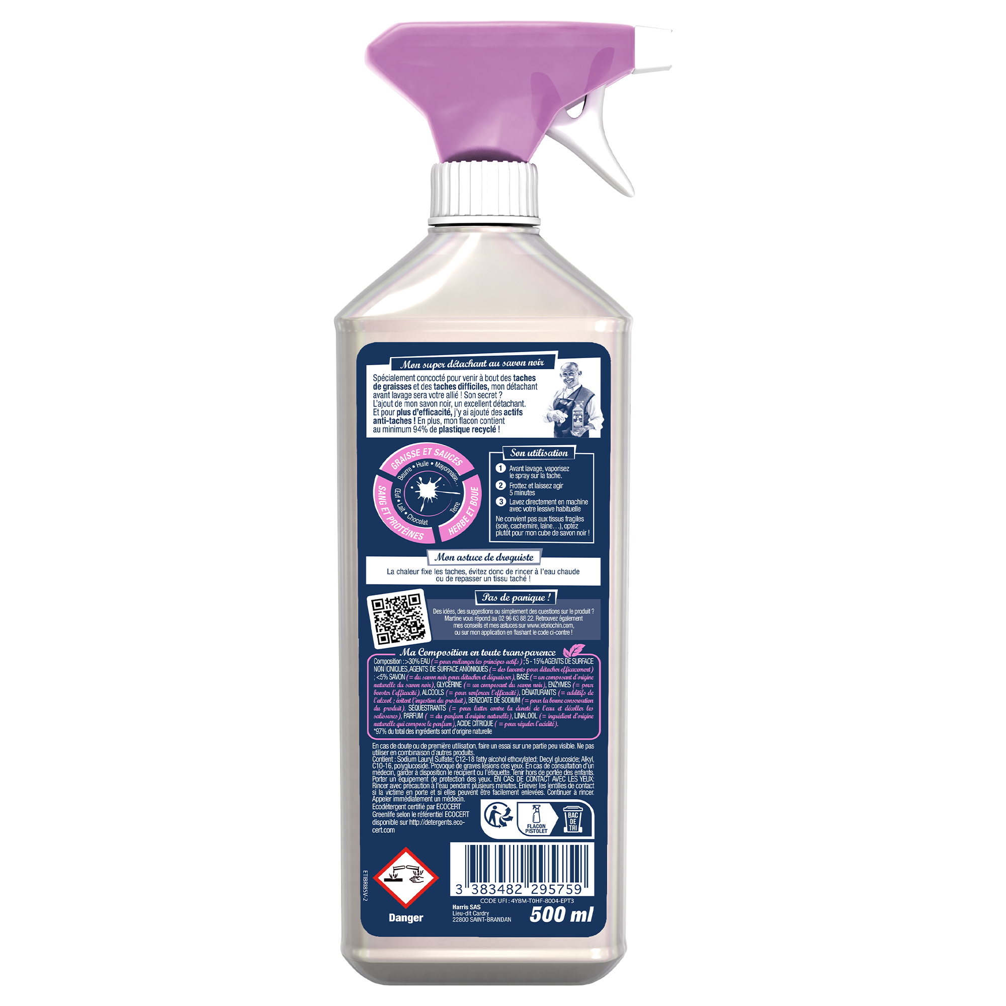 Spray détachant avant-lavage au savon noir