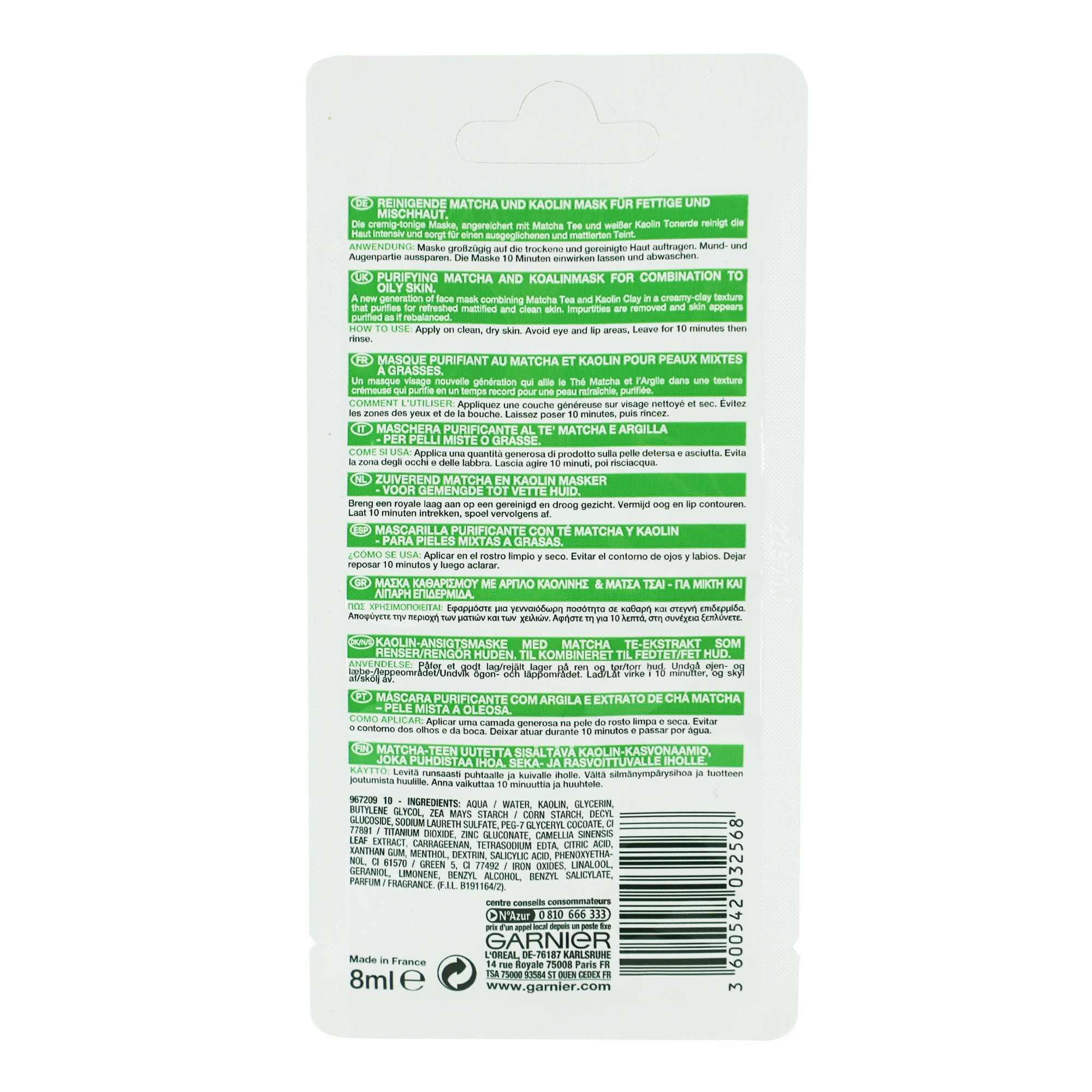 Masque purifiant au Matcha et Kaolin