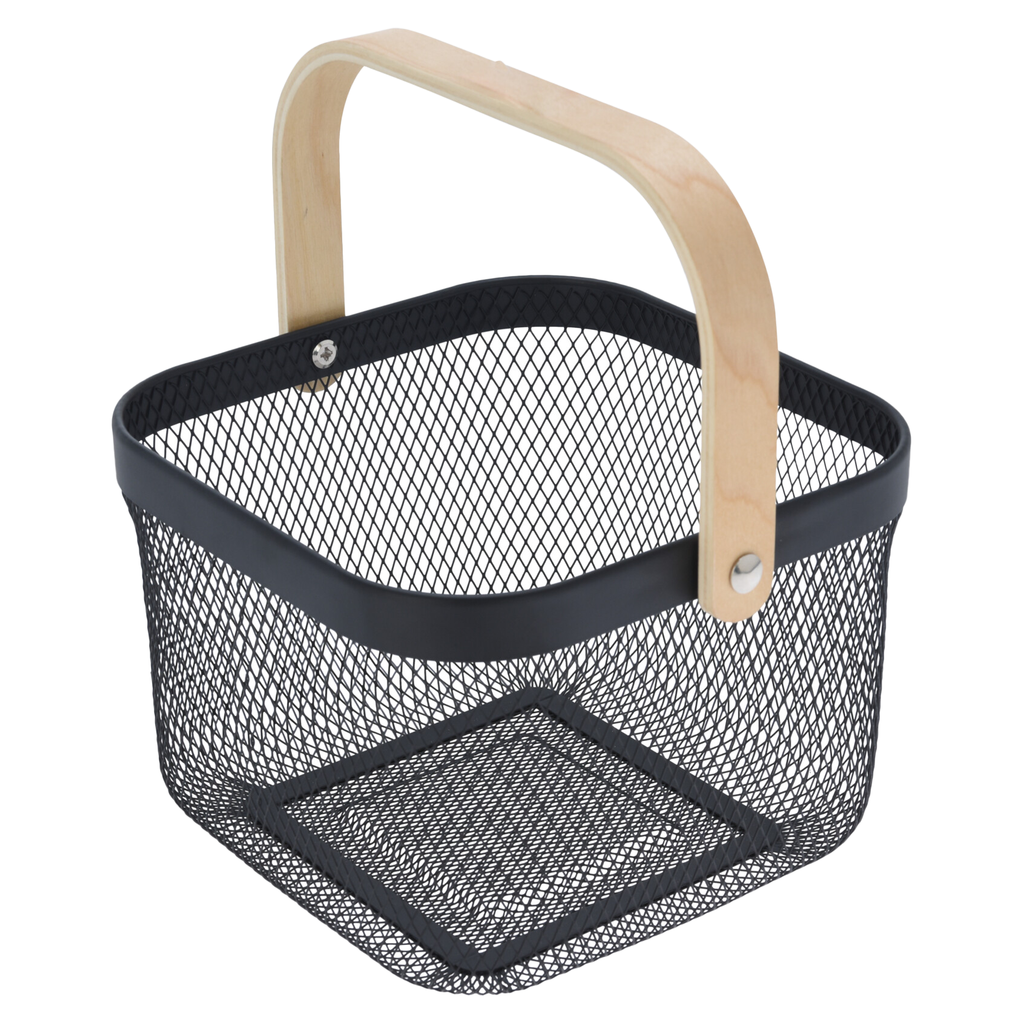 Panier métal noir avec anse en bois