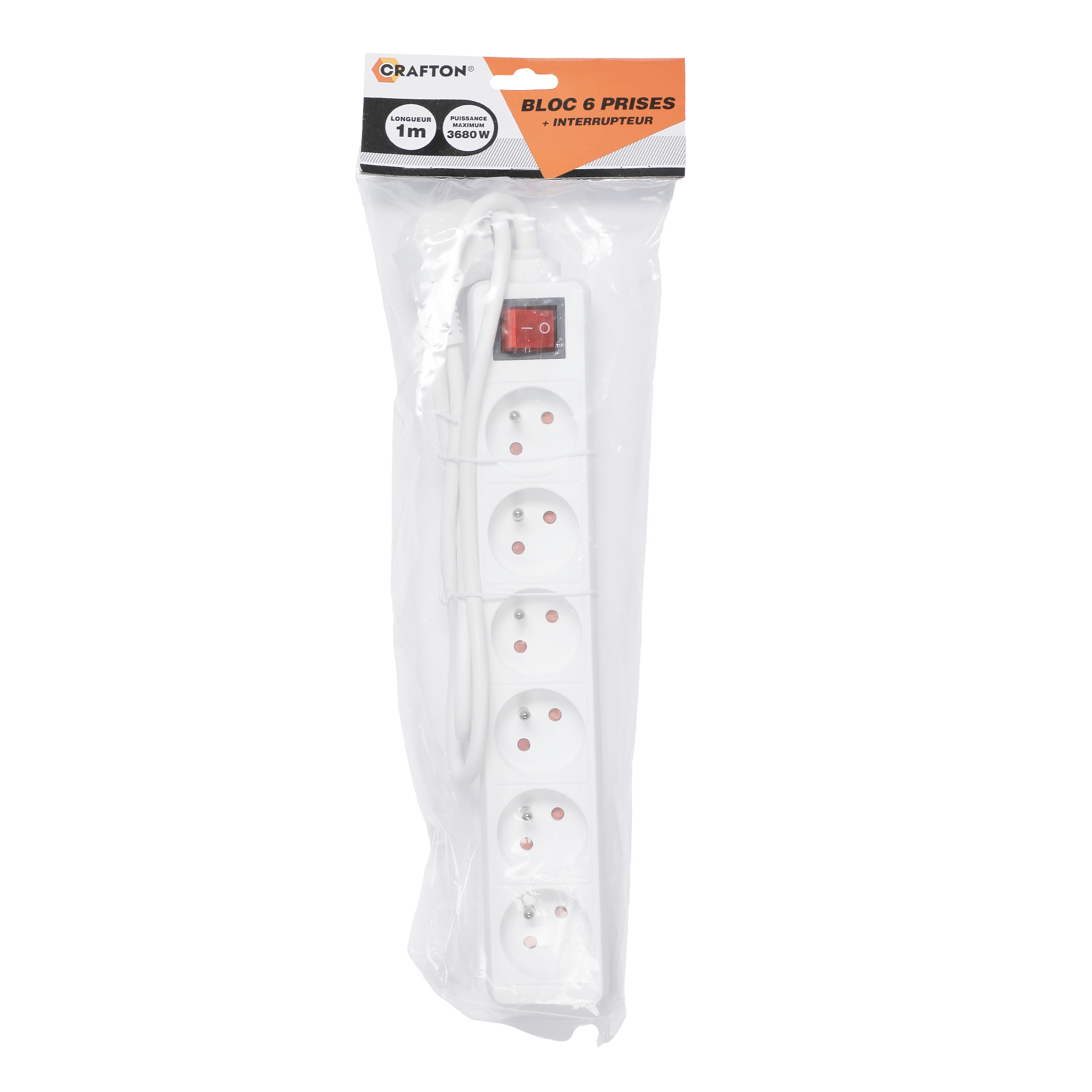 Bloc multiprises x6 + interrupteur 1m