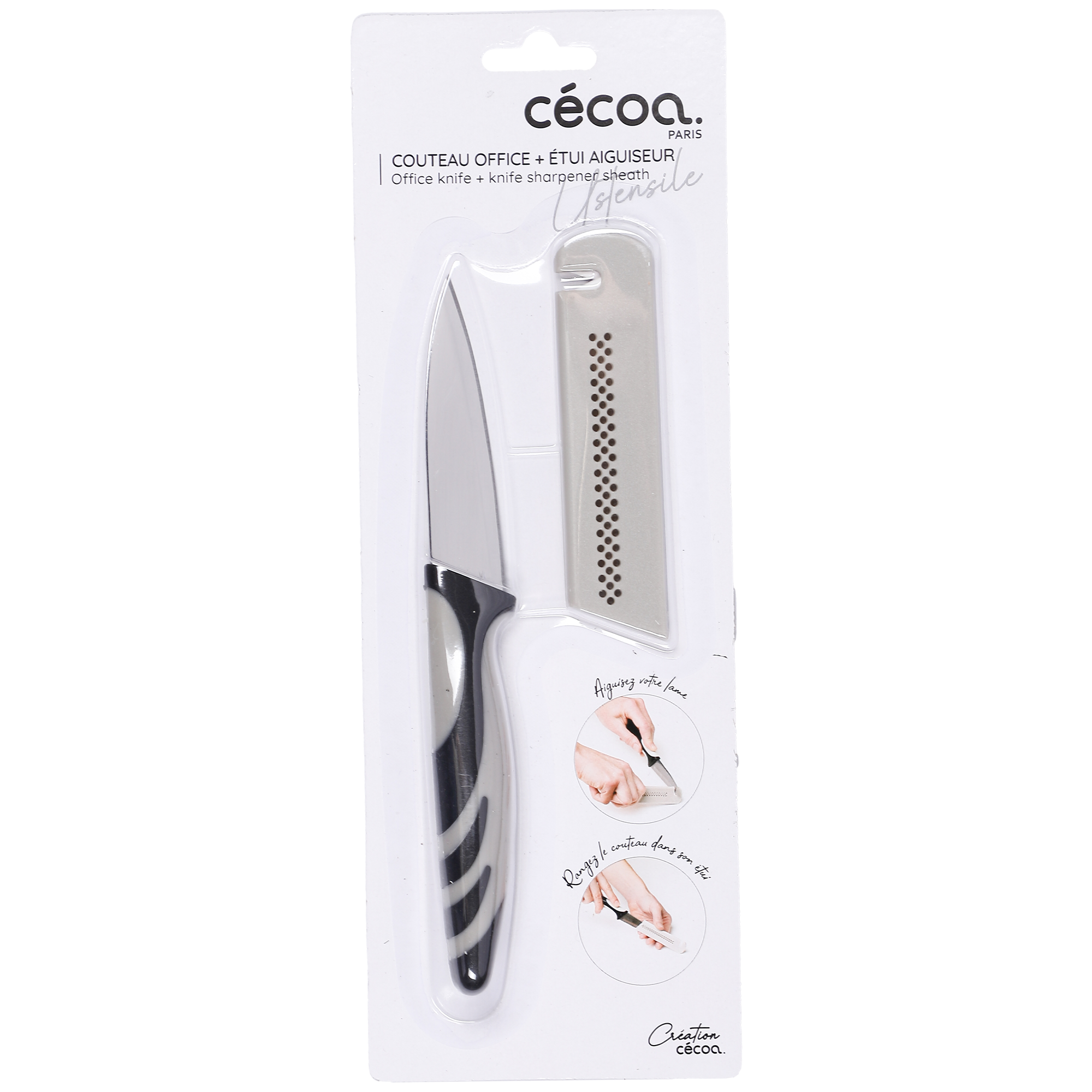 Couteau 8.5 cm + étui aiguiseur céramique