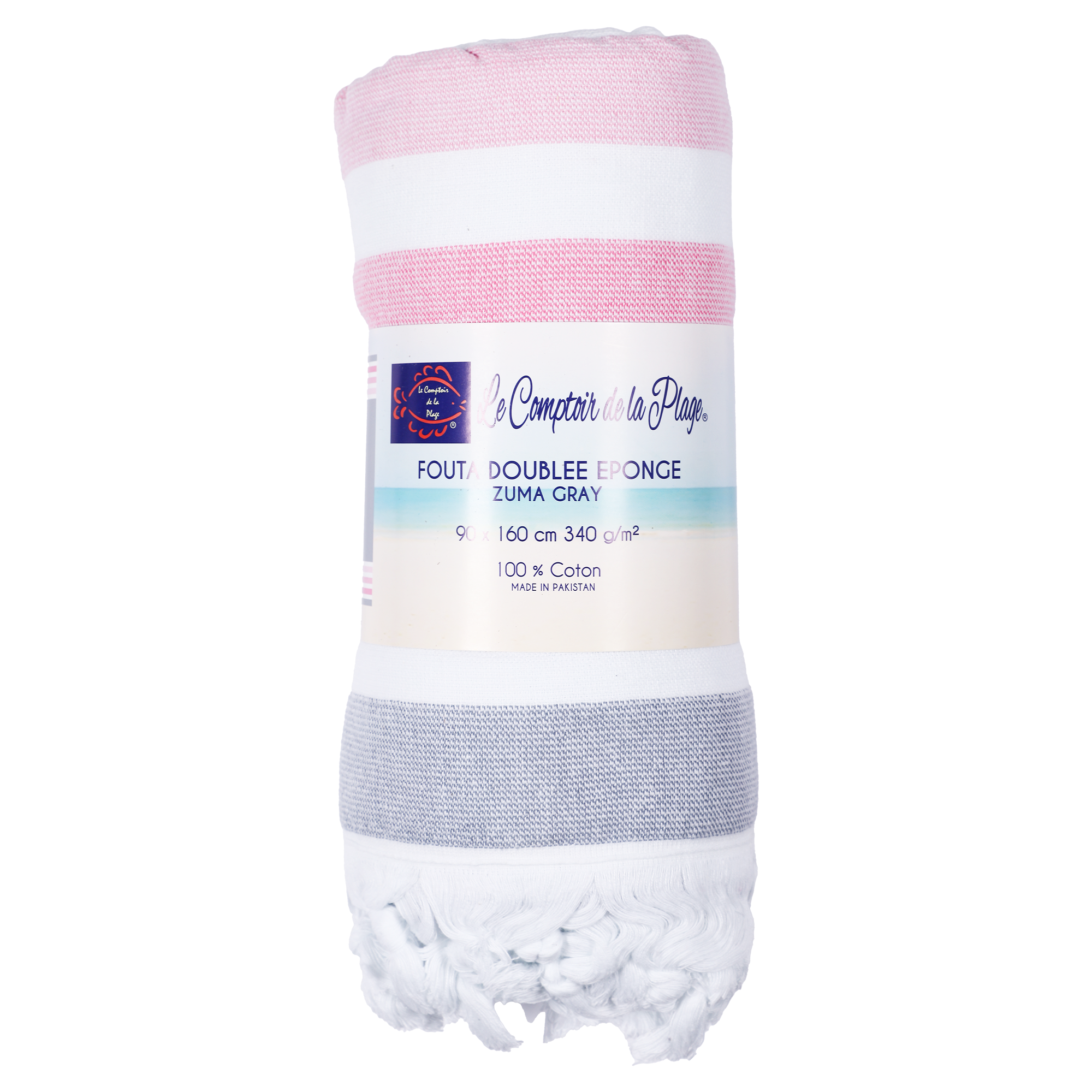 Foutah fidji dos éponge bouclette 100% coton  - Rose