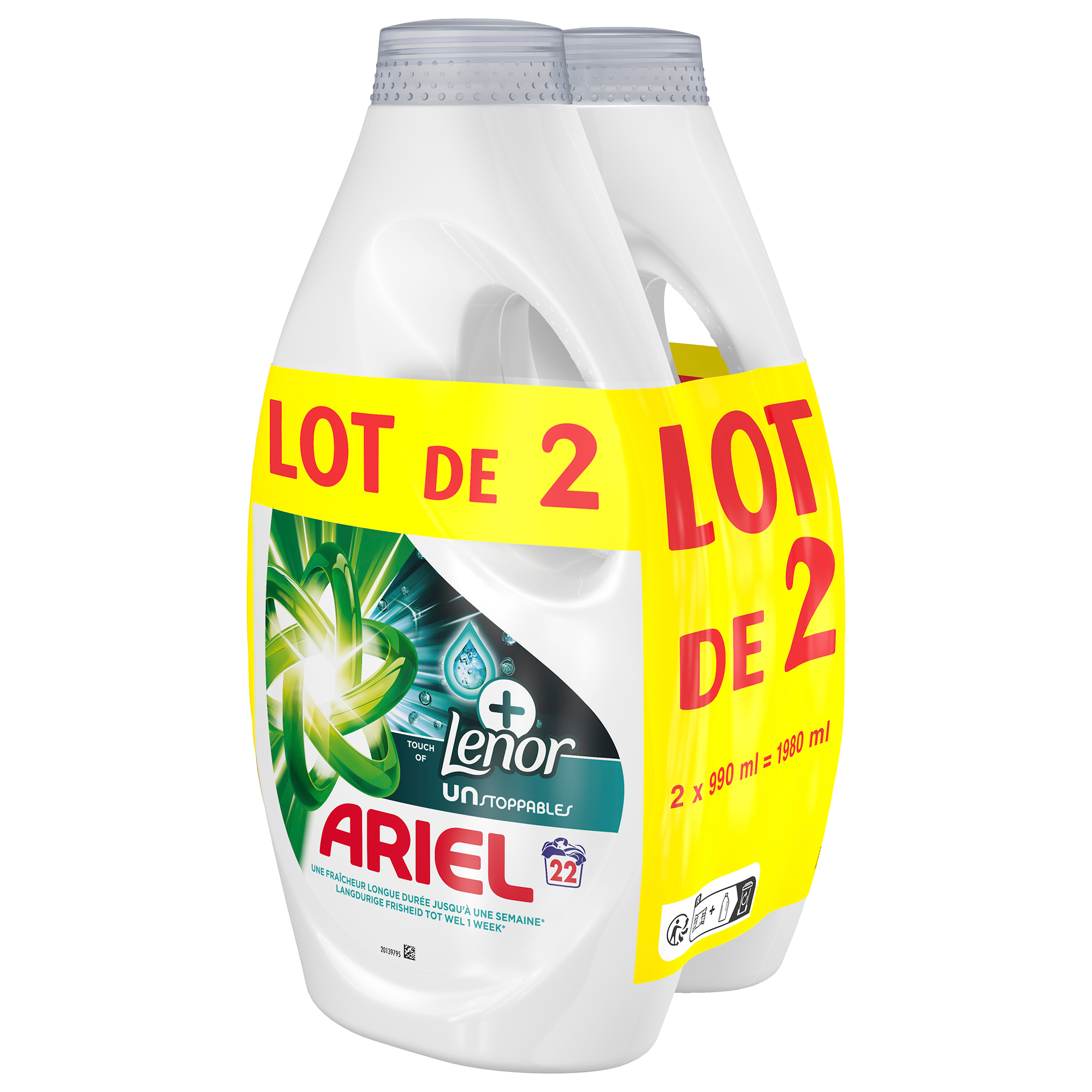Lot de 2x22 doses de lessive liquide touche de Lenor