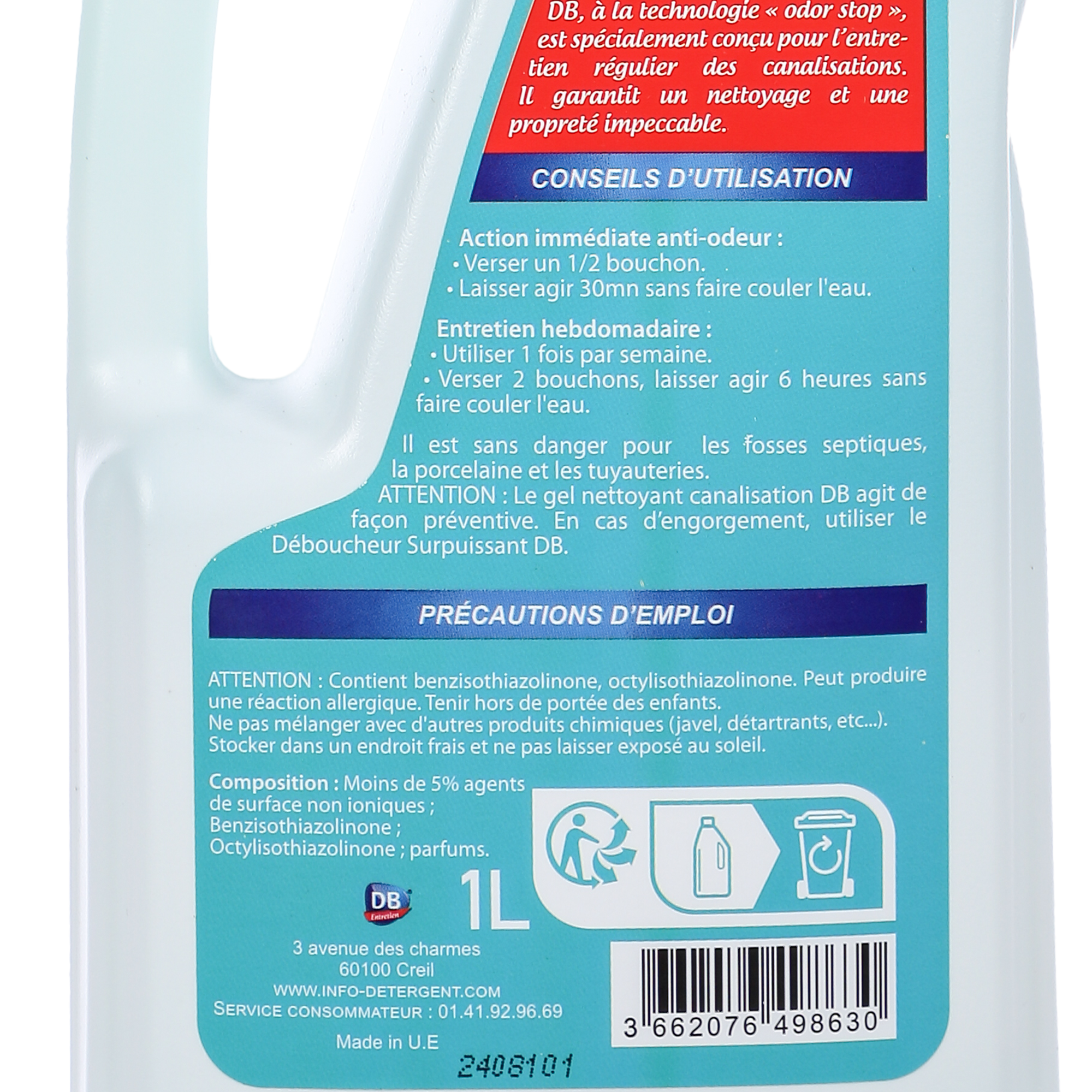 Gel nettoyant canalisation