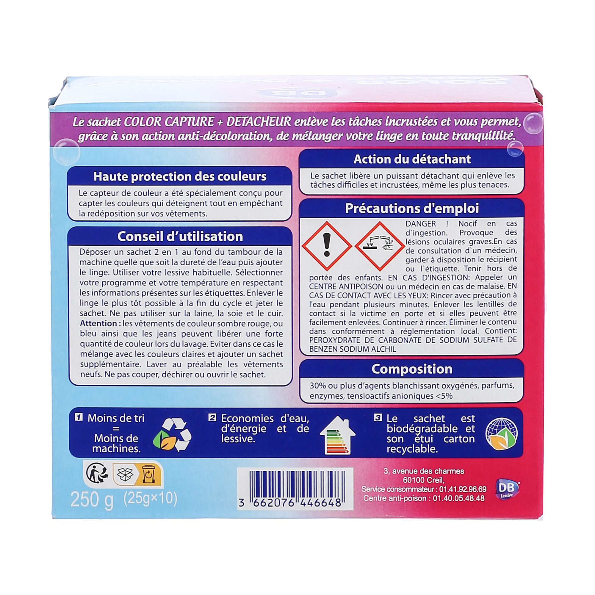 10 sachets détachants + anti transfert de couleur