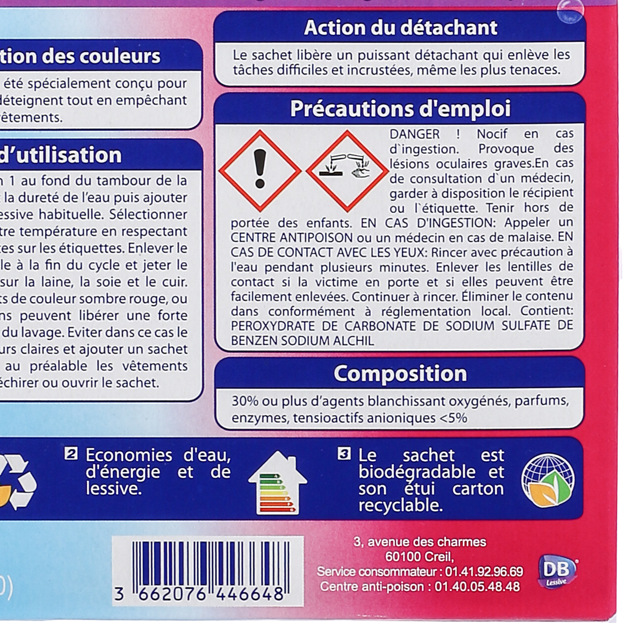 10 sachets détachants + anti transfert de couleur
