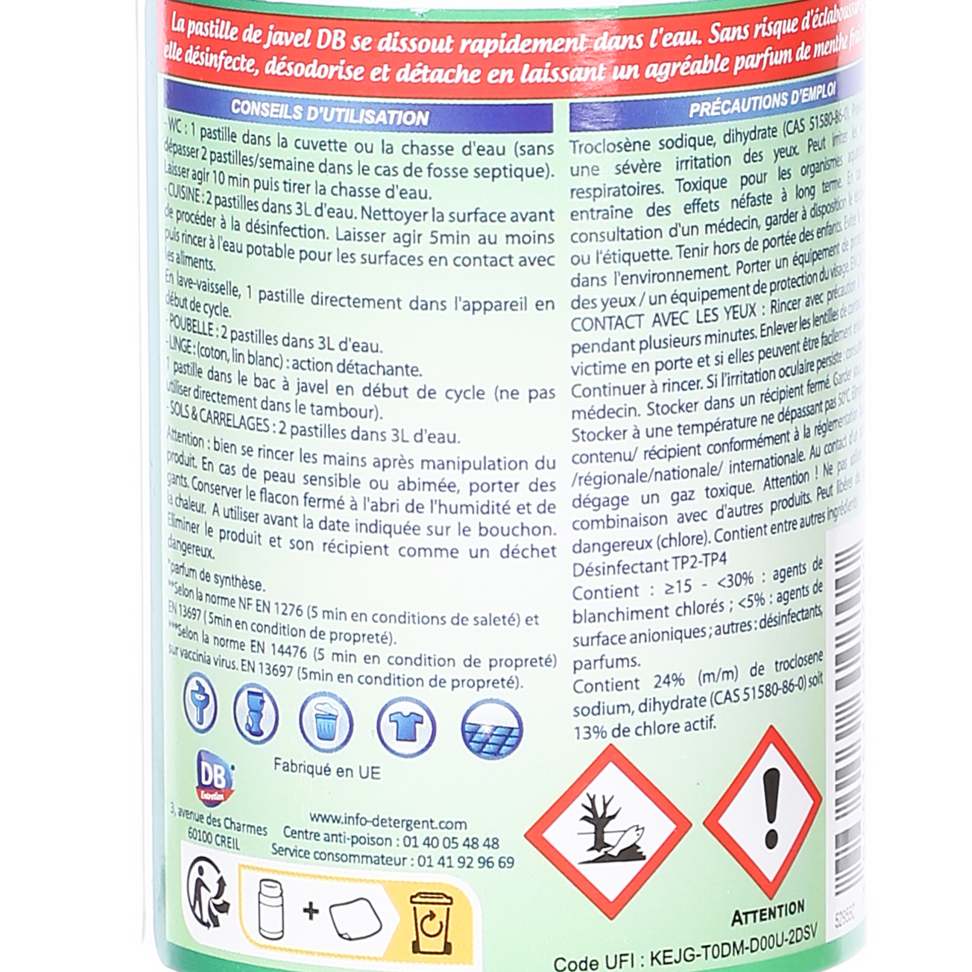 48 pastilles de javel senteur menthe