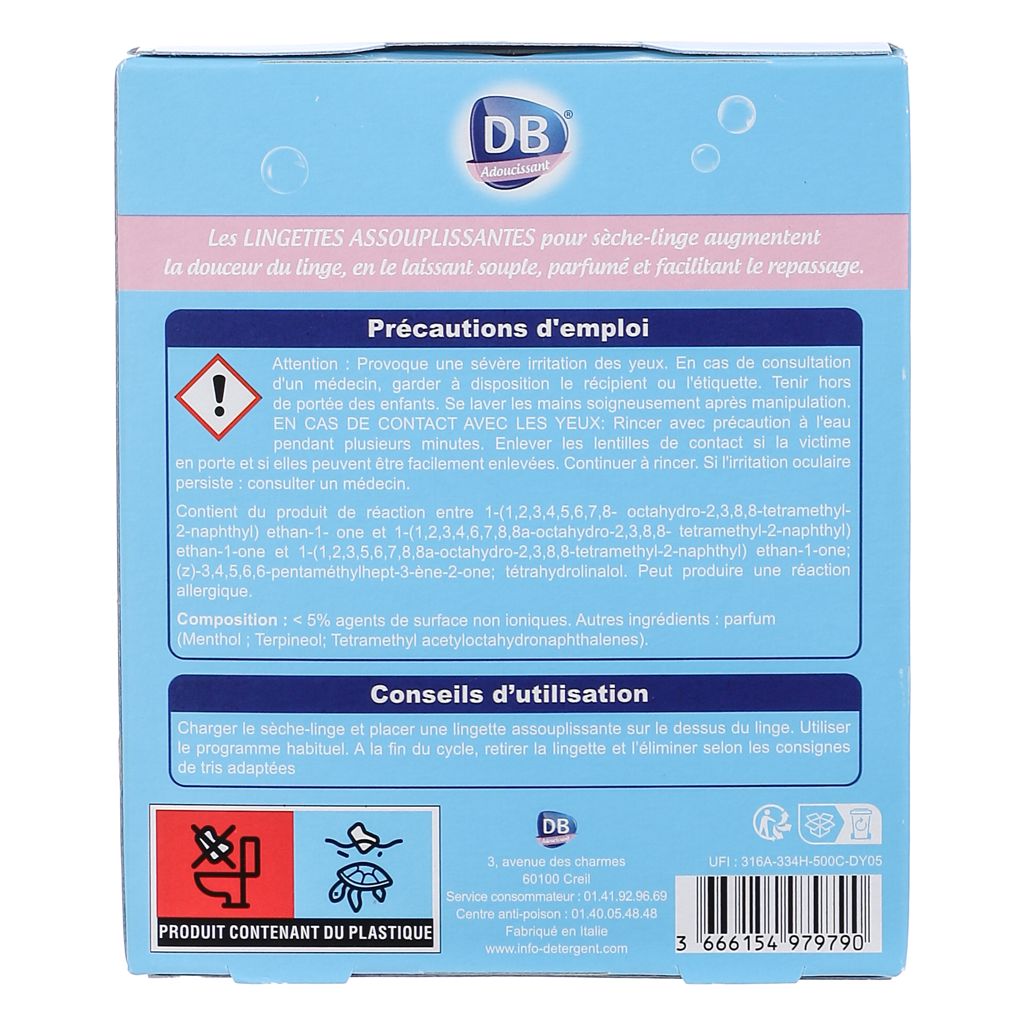 20 lingettes assouplissantes sèche-linge fraicheur