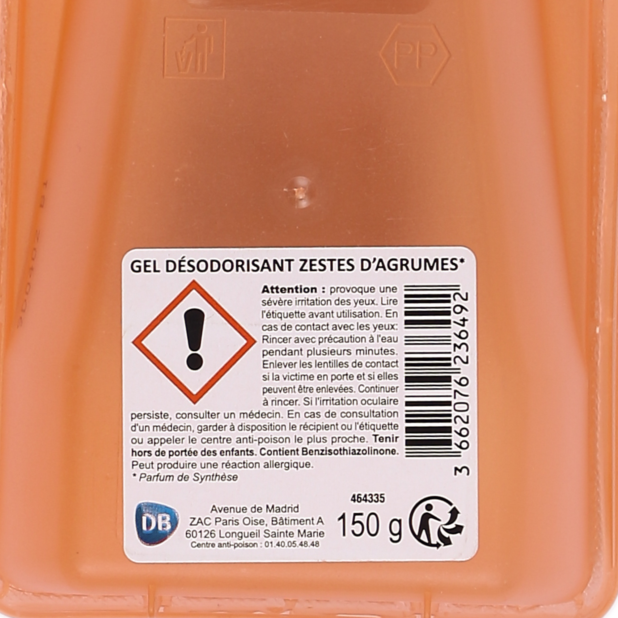 Gel désodorisant au zeste d'agrumes
