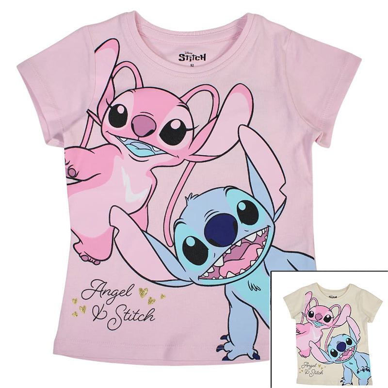Tee-shirt manches courtes Stitch ou Gaby 2-8 ans  - Blanc