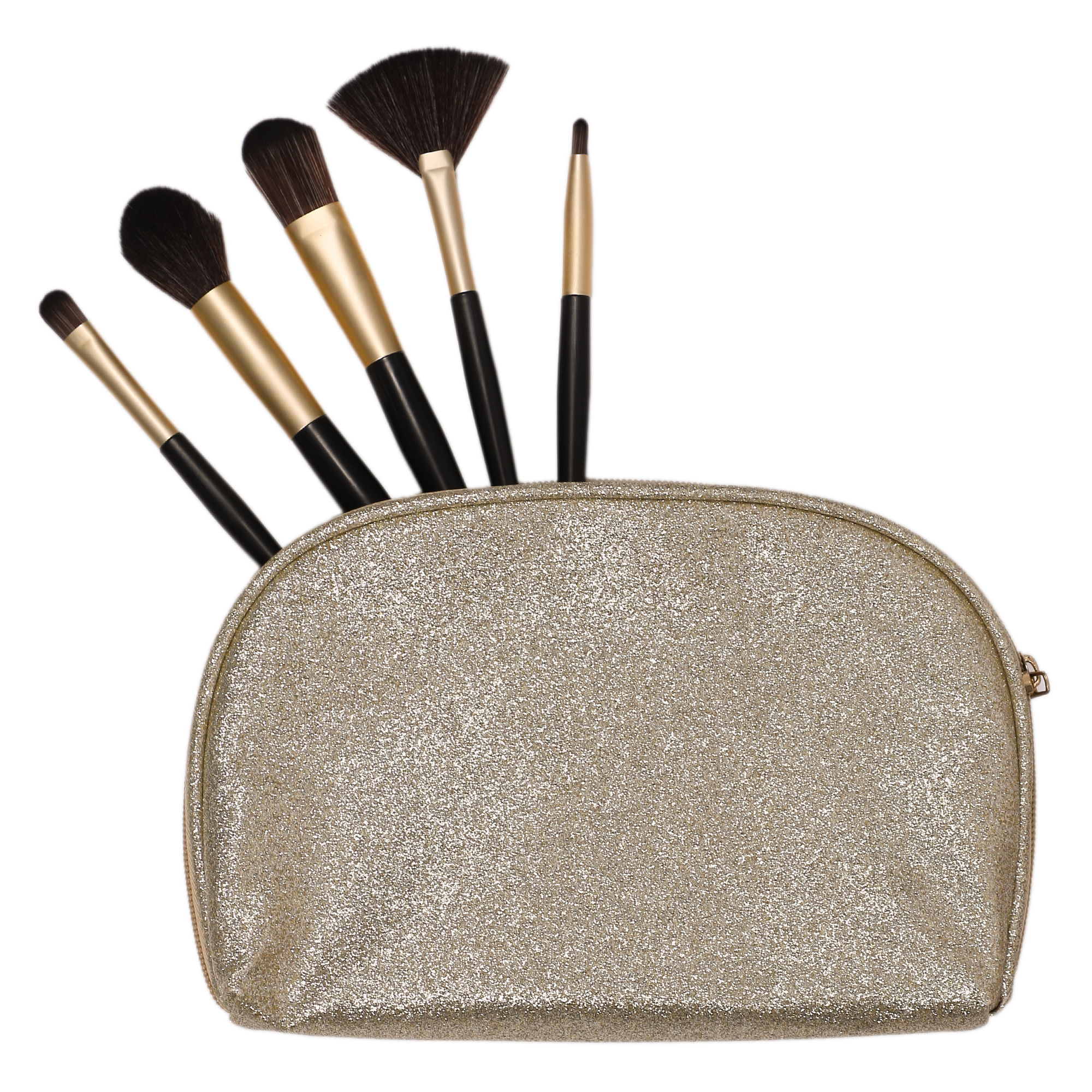 COFFRET 5 PINCEAUX DE MAQUILLAGE + POCHETTE A PAILLETTE