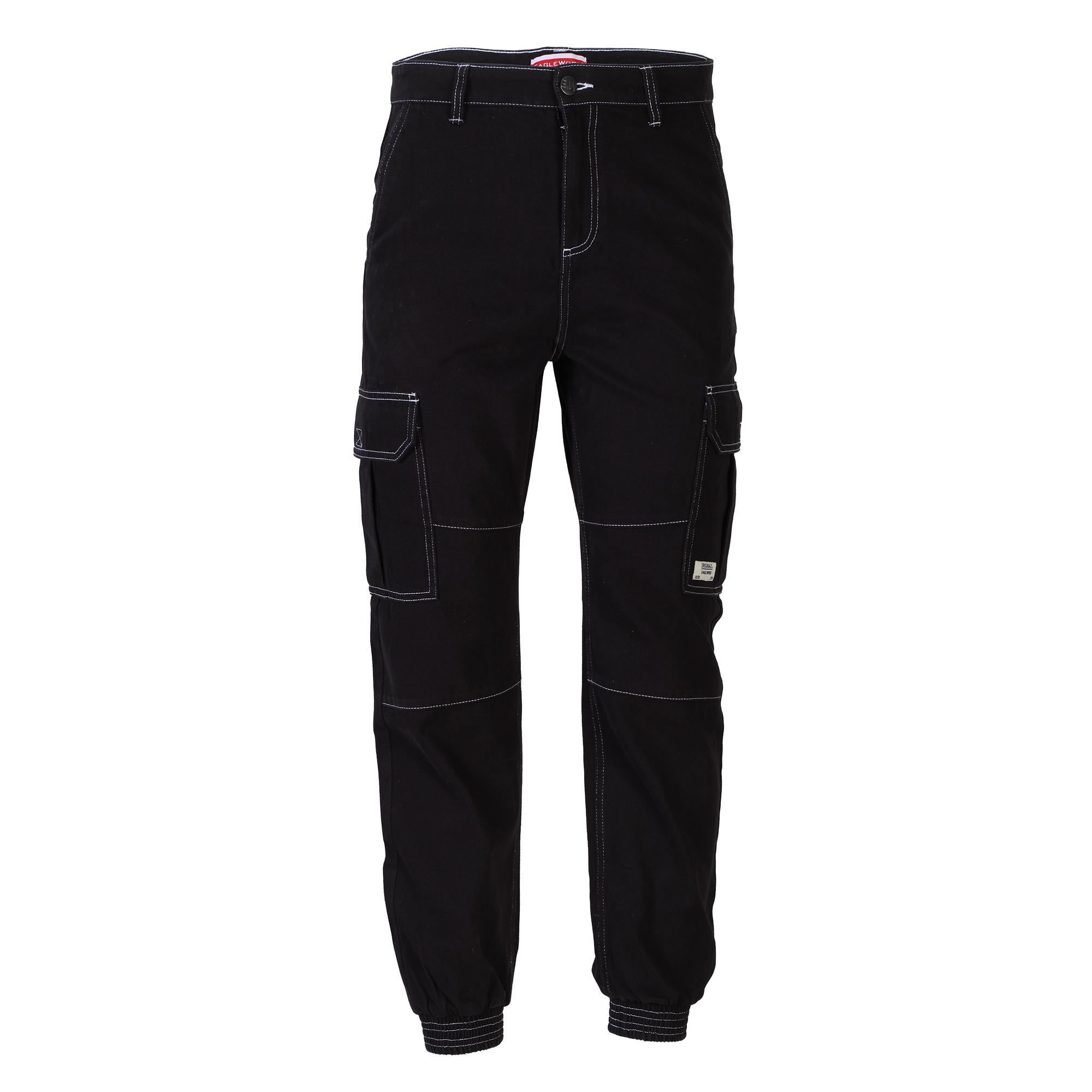 Pantalon cargo à surpiqures  - Noir