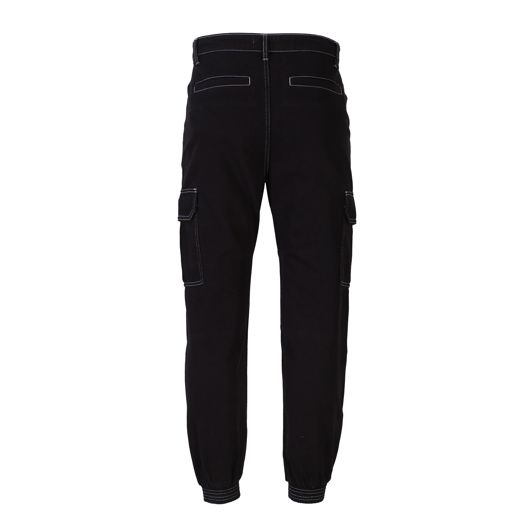 Pantalon cargo à surpiqures  - Noir