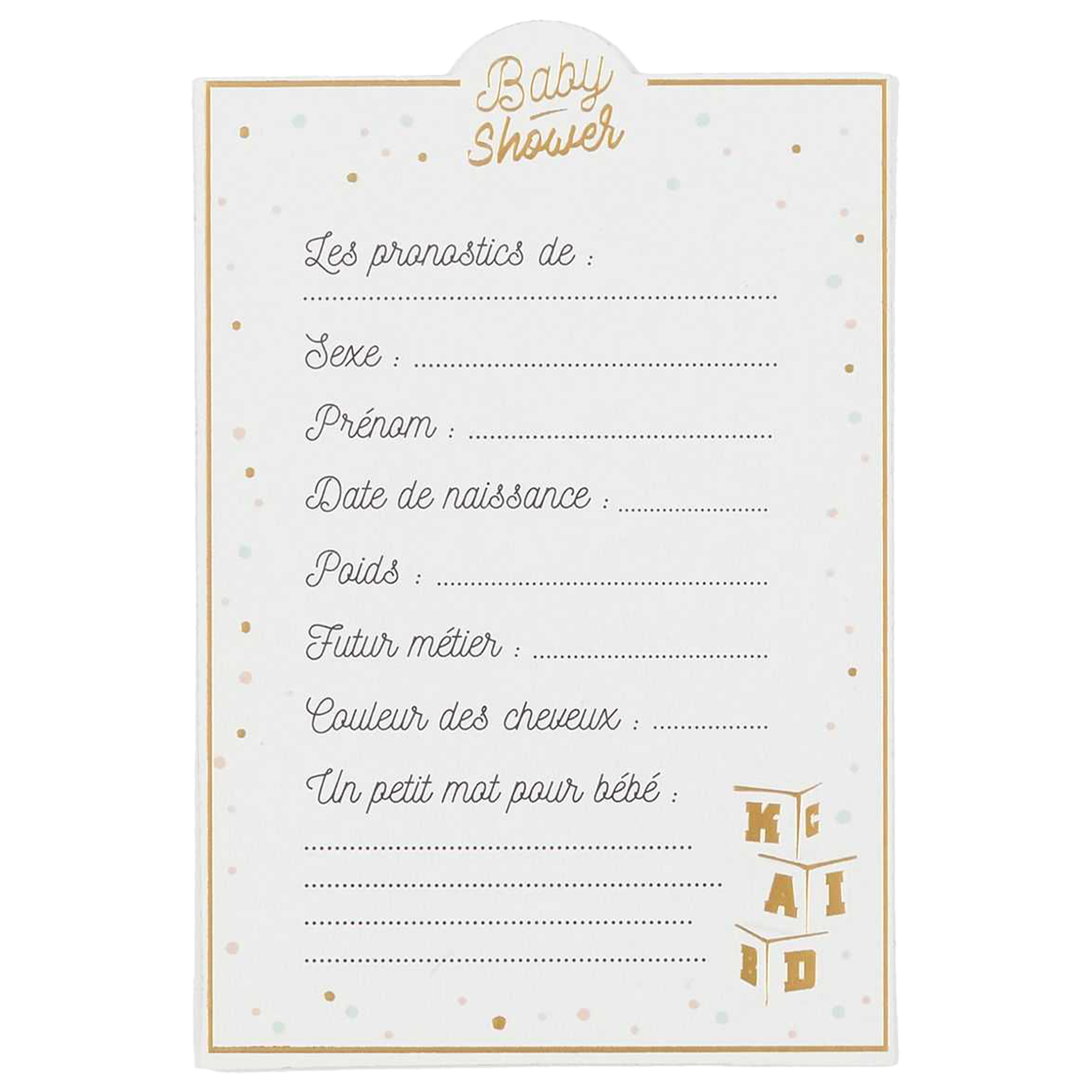 10 cartes de pronostics baby shower